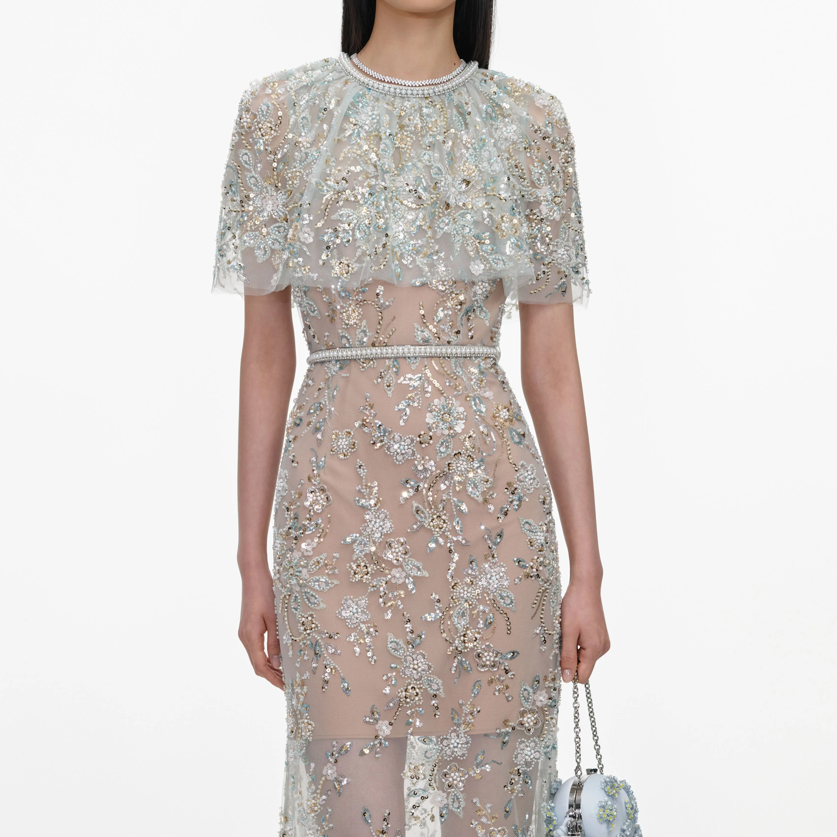 Mint Embellished Cape Maxi Dress sold by Self-Portrait product image thumbnail 4