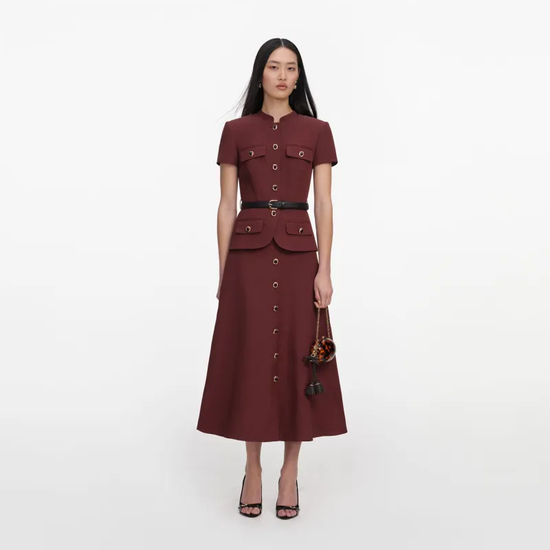 Brown Peplum Linen Blend Midi Dress made by Self-Portrait