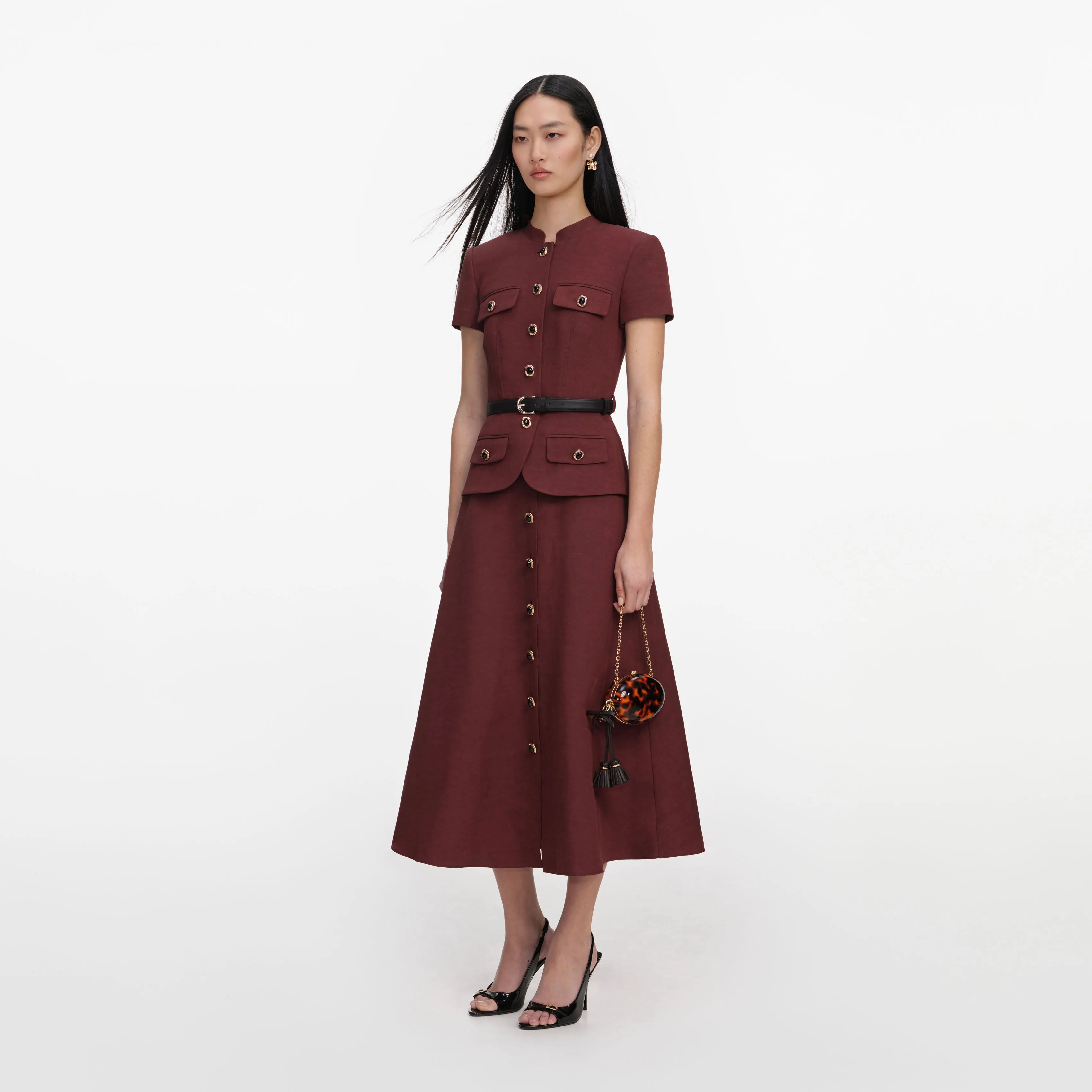 Brown Peplum Linen Blend Midi Dress sold by Self-Portrait product image thumbnail 2