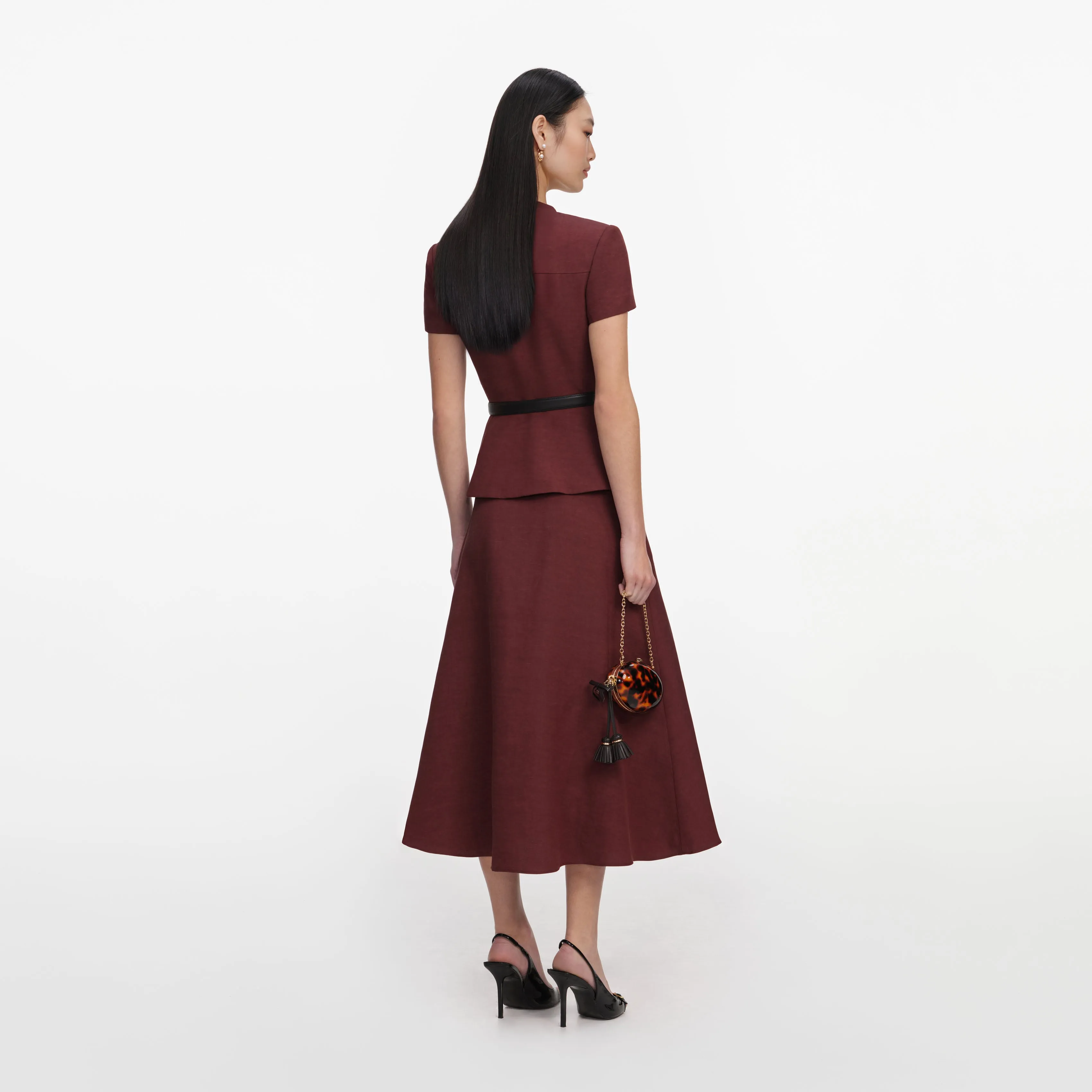 Brown Peplum Linen Blend Midi Dress sold by Self-Portrait product image thumbnail 3