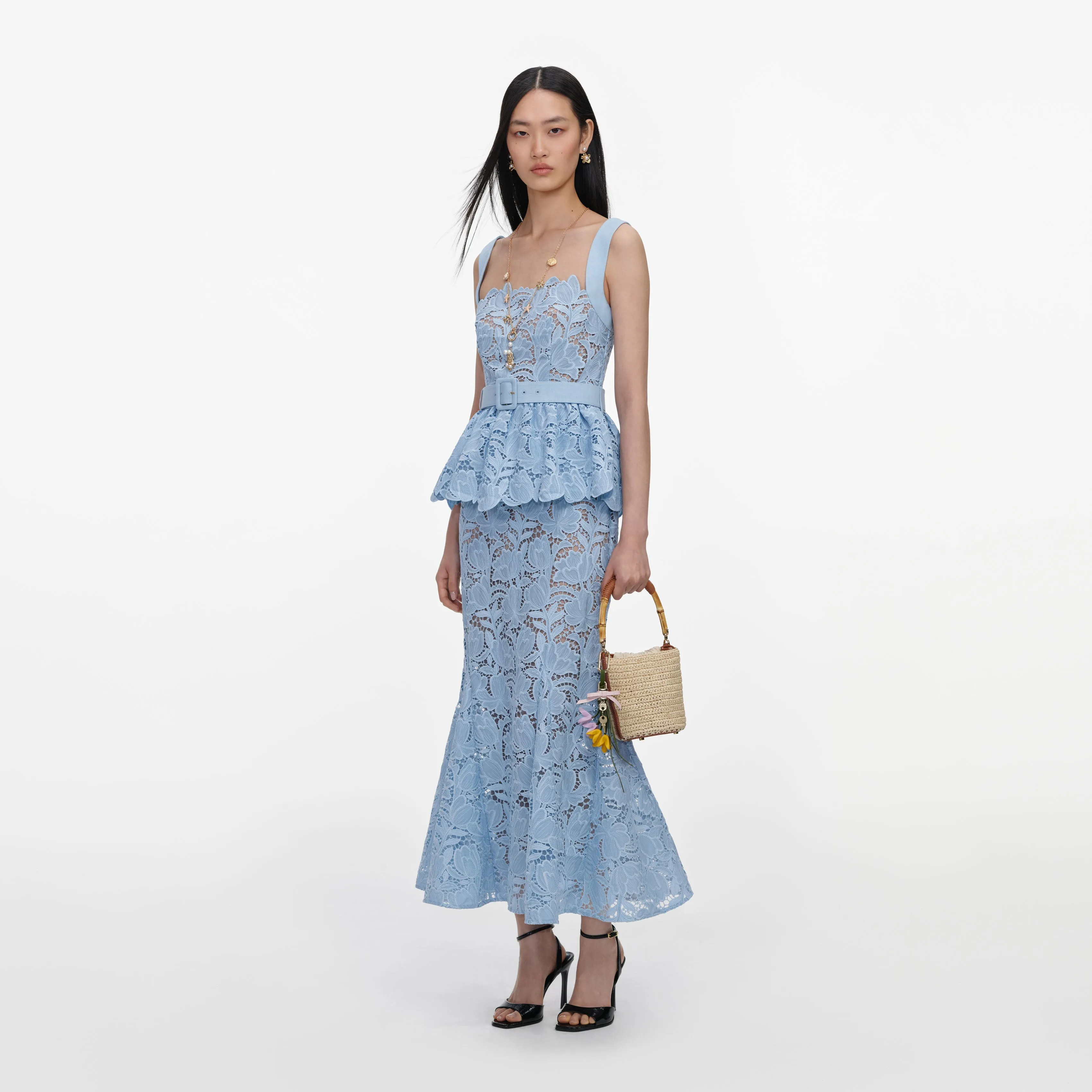 Blue Lace Peplum Midi Dress sold by Self-Portrait product image thumbnail 2