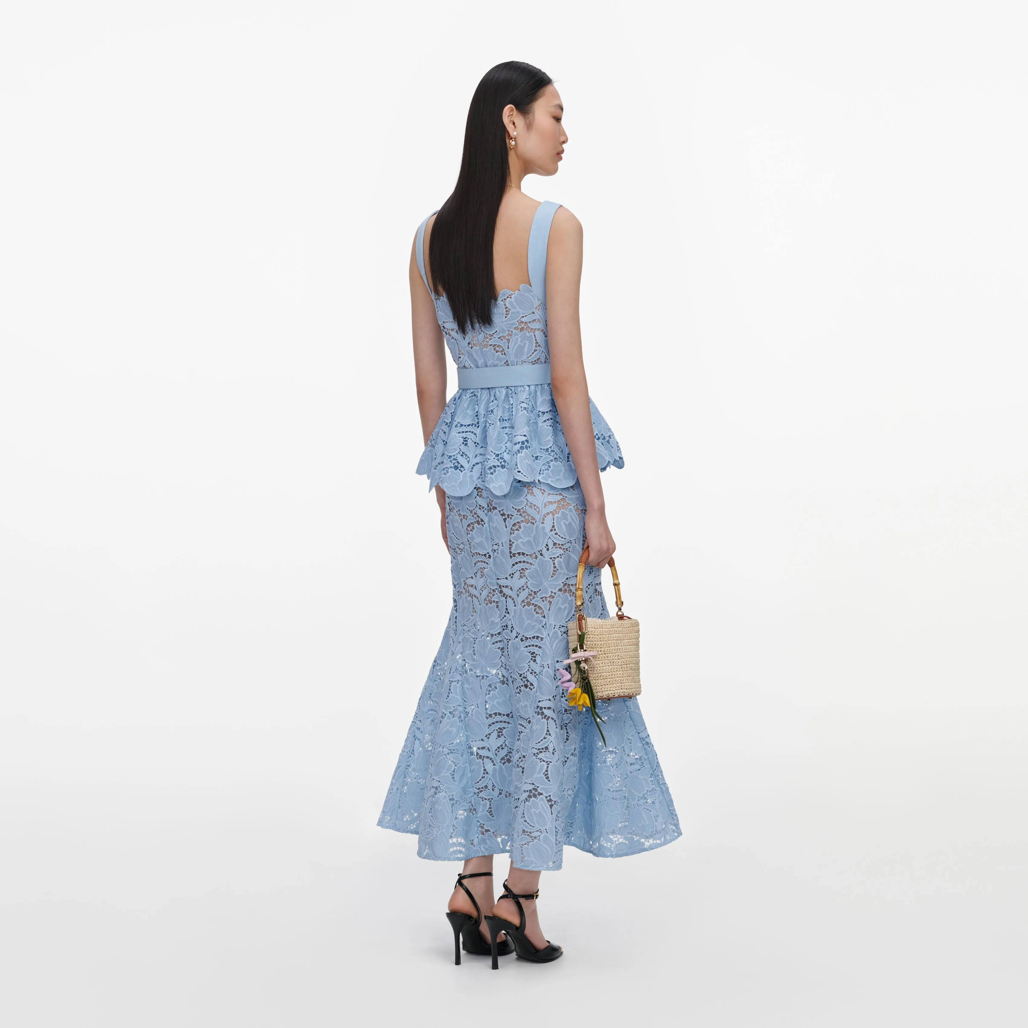 Blue Lace Peplum Midi Dress sold by Self-Portrait product image thumbnail 3