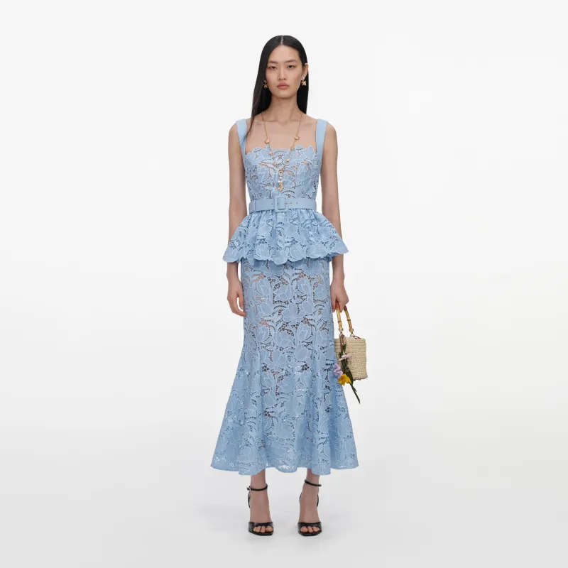 Blue Lace Peplum Midi Dress made by Self-Portrait