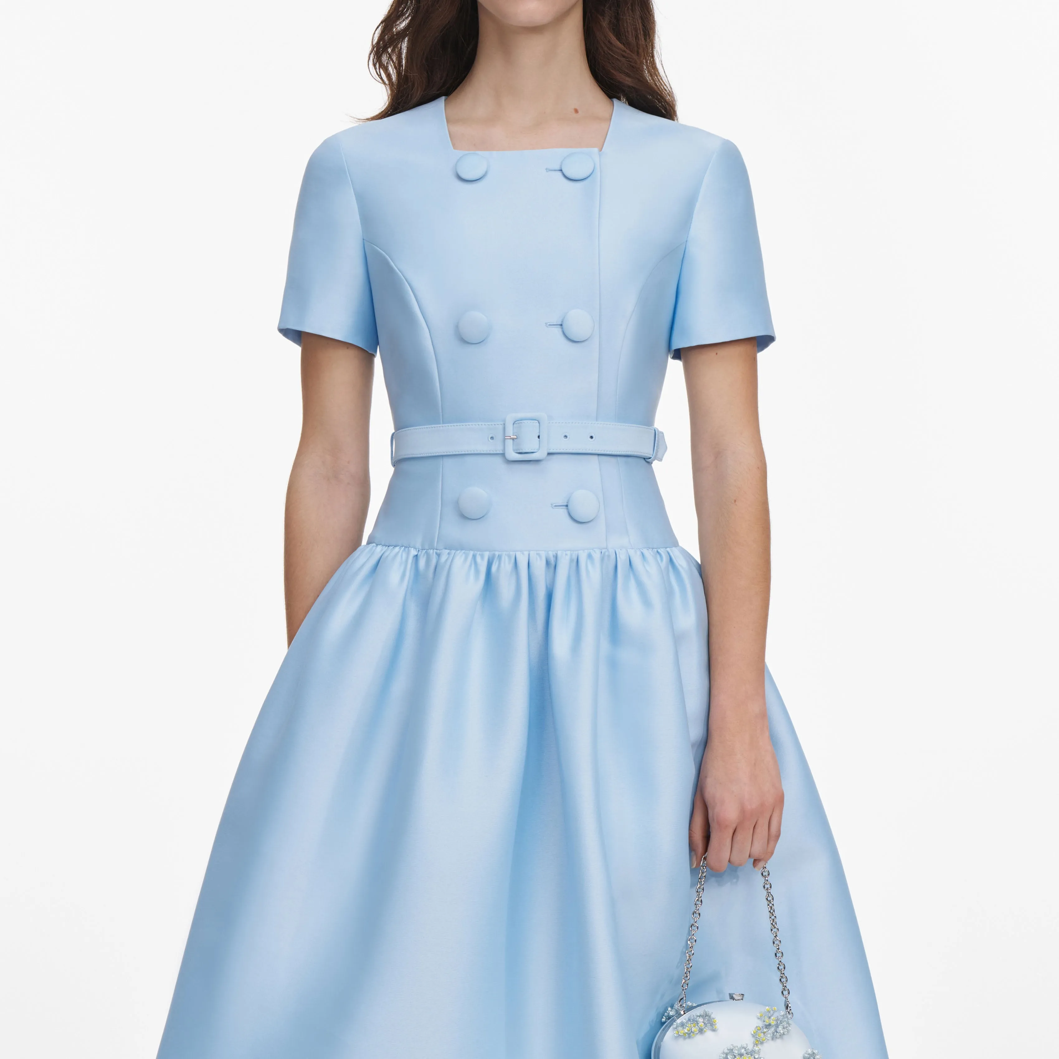 Blue Button Front Taffeta Midi Dress sold by Self-Portrait product image thumbnail 4