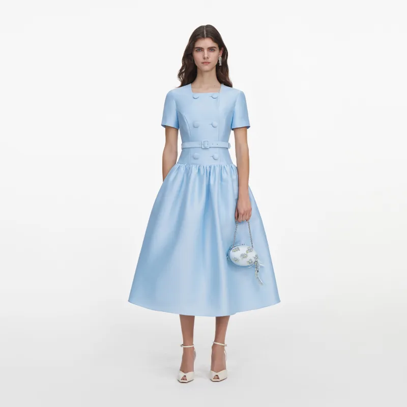 Blue Button Front Taffeta Midi Dress made by Self-Portrait