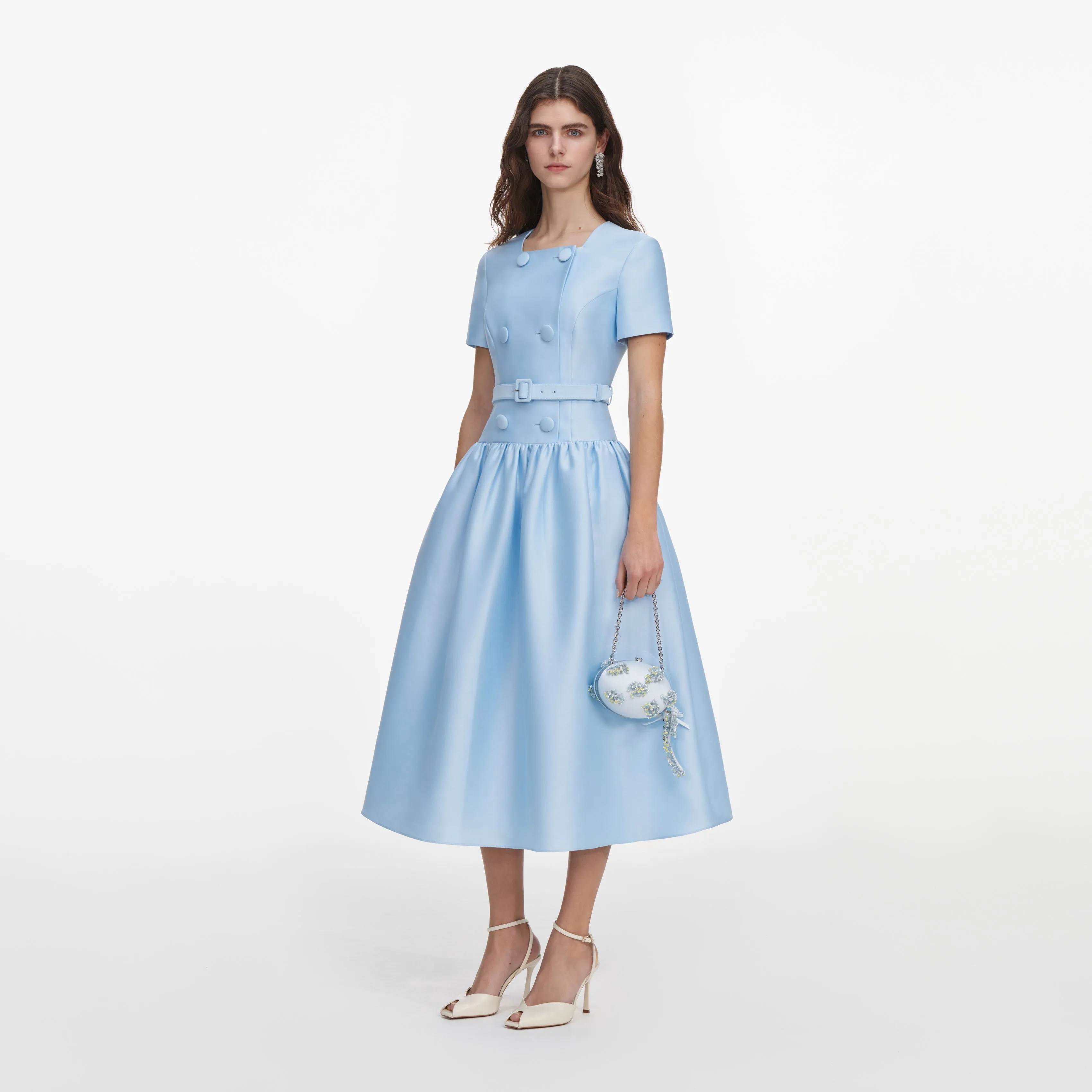 Blue Button Front Taffeta Midi Dress sold by Self-Portrait product image thumbnail 2