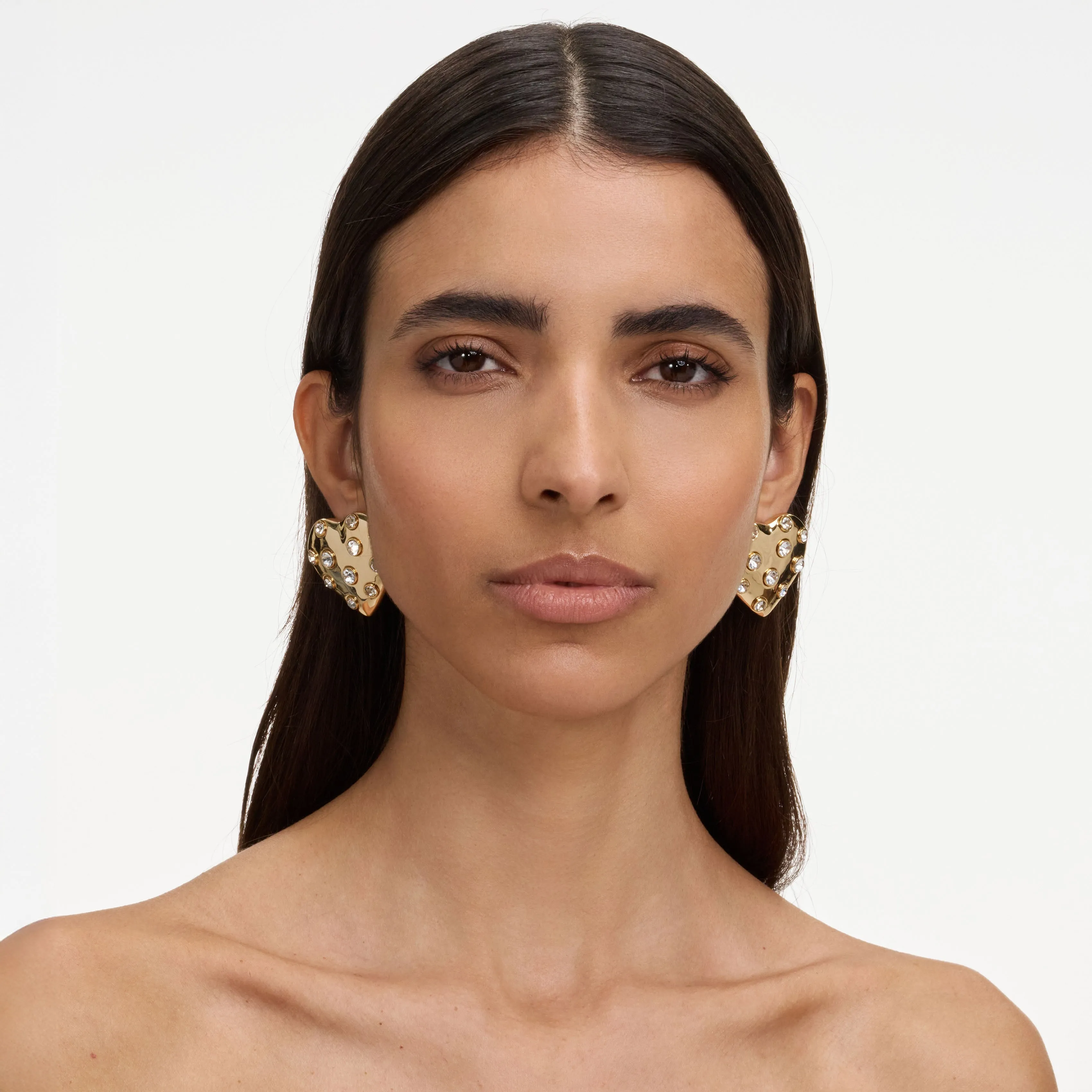 Gold Crystal Heart Earrings sold by Self-Portrait product image thumbnail 4