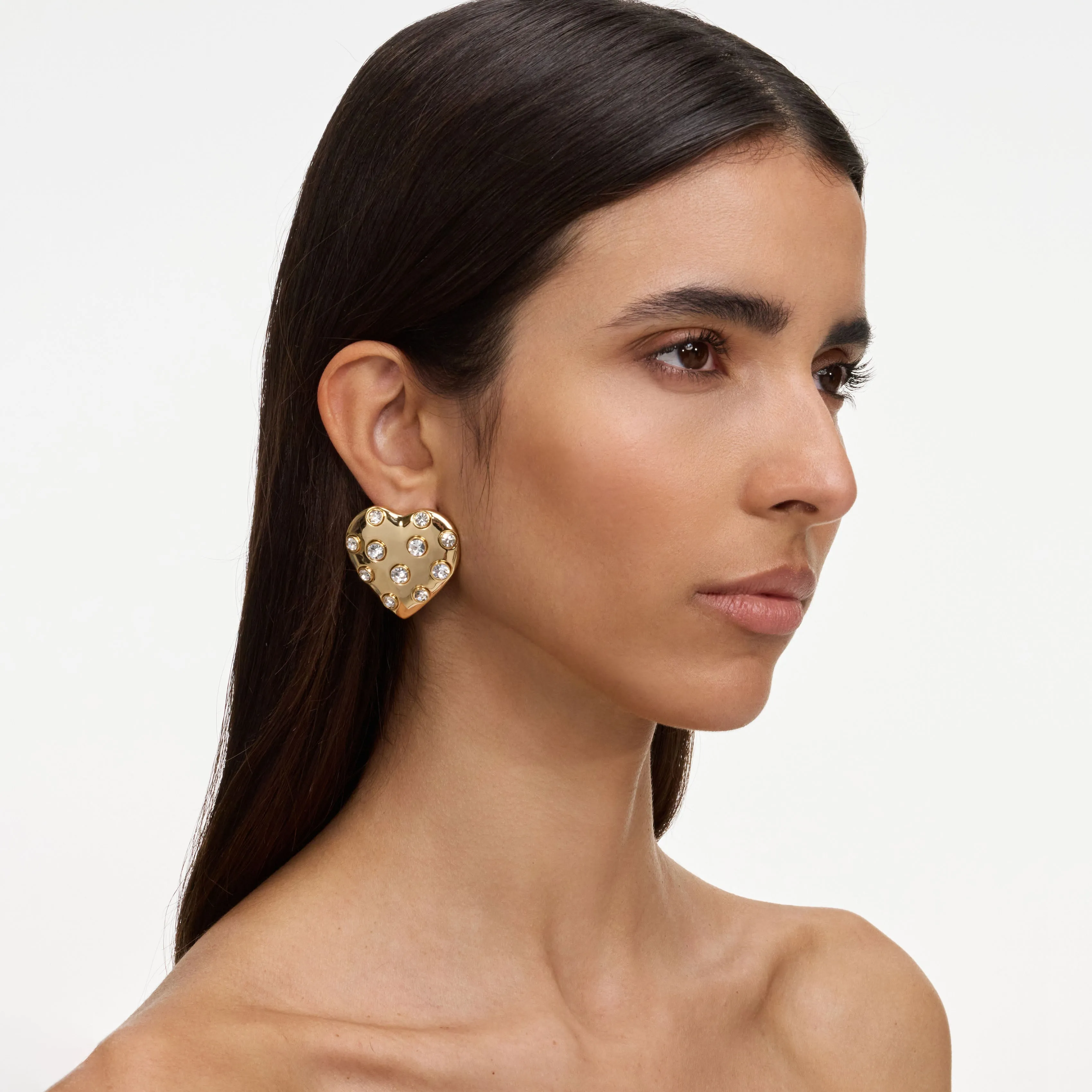 Gold Crystal Heart Earrings sold by Self-Portrait product image thumbnail 2