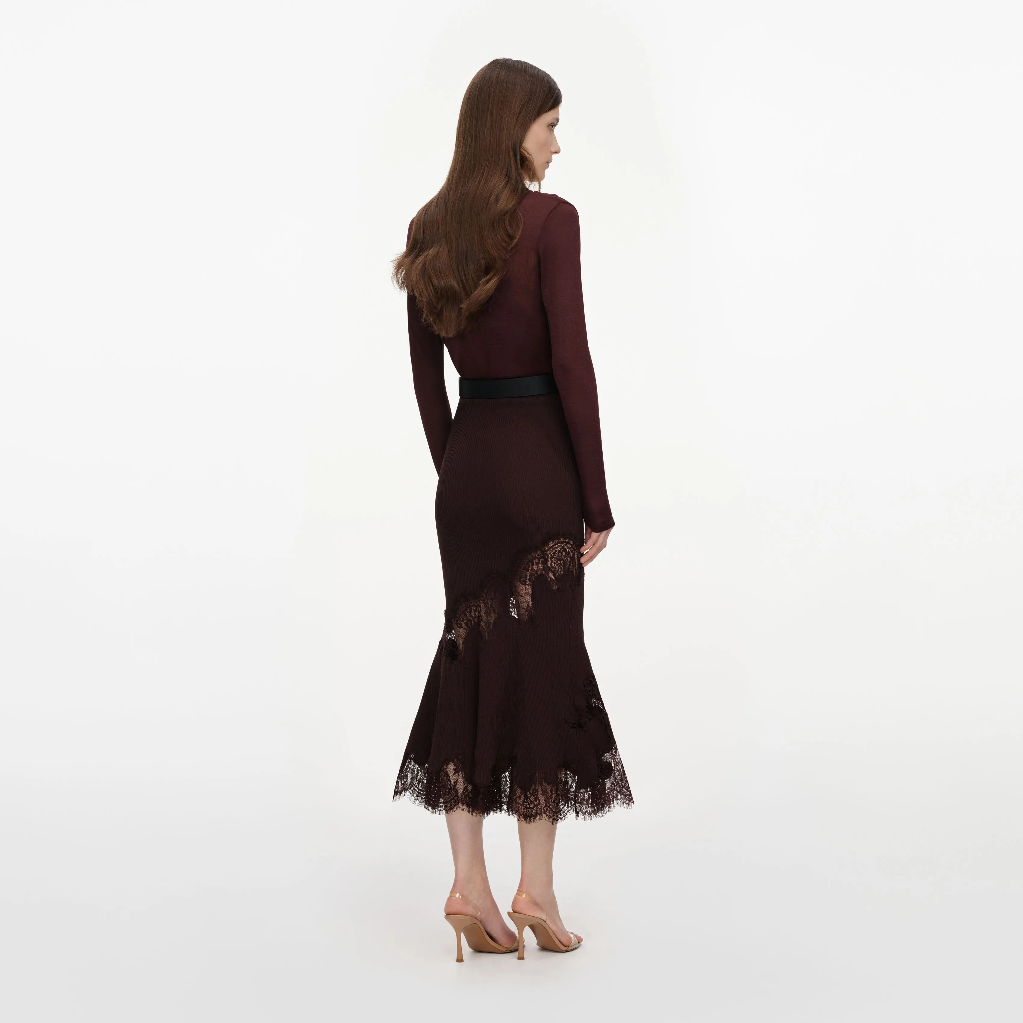 Brown Ribbed Knit Midi Skirt sold by Self-Portrait product image thumbnail 3