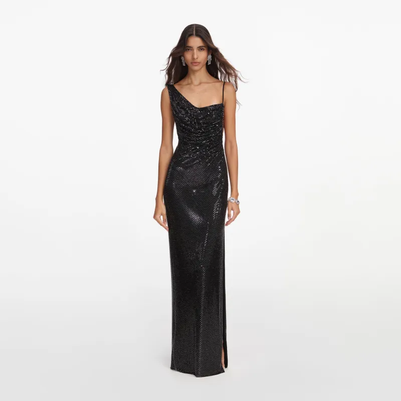 Black Rhinestone Draped Maxi Dress made by Self-Portrait