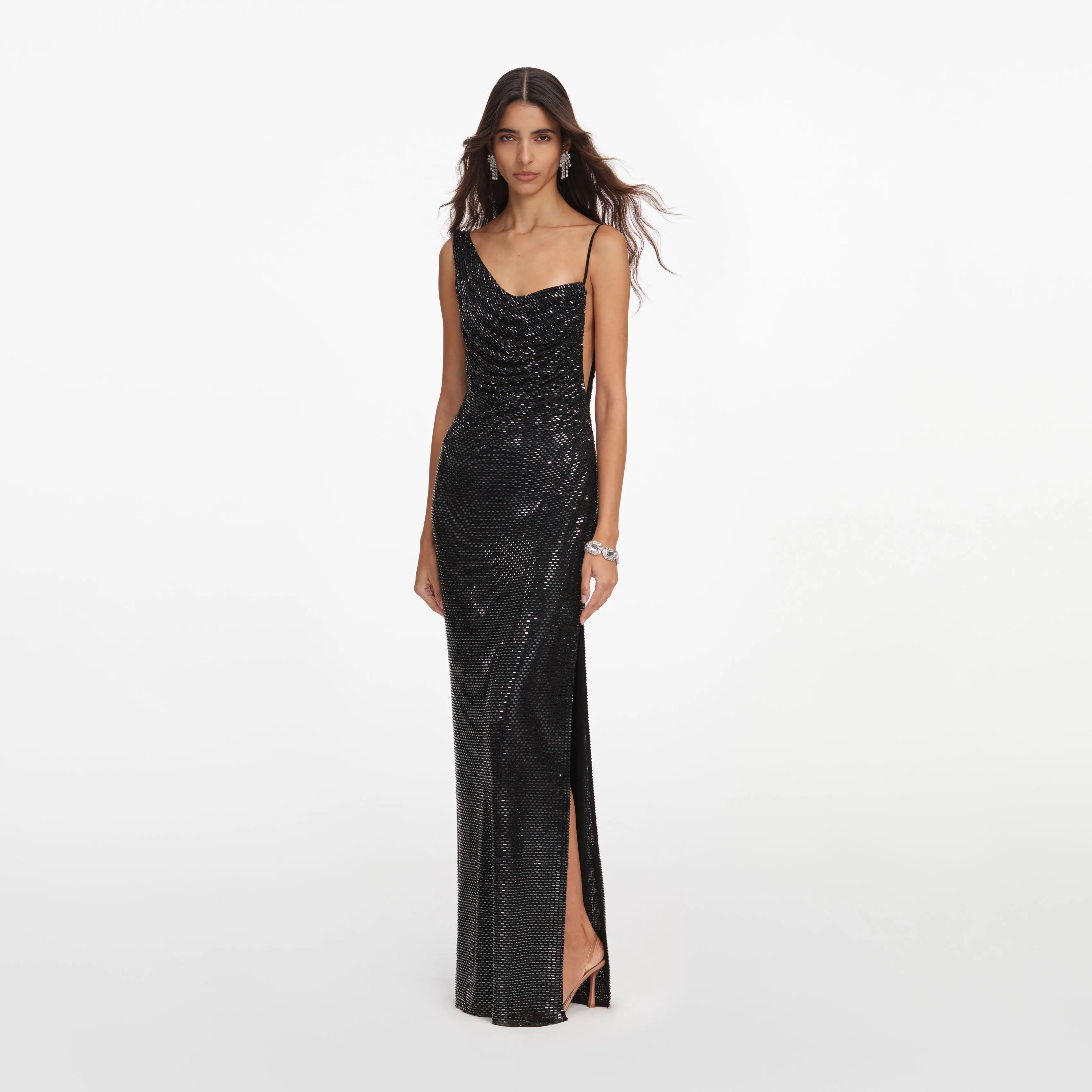 Black Rhinestone Draped Maxi Dress sold by Self-Portrait product image thumbnail 2
