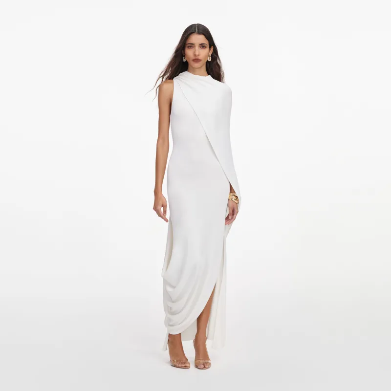 White Viscose Knit Drape Maxi Dress made by Self-Portrait