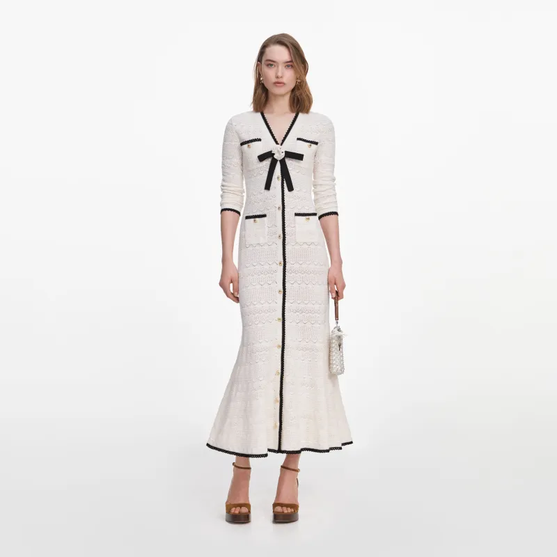 White Pointelle Knit Long Cardigan made by Self-Portrait