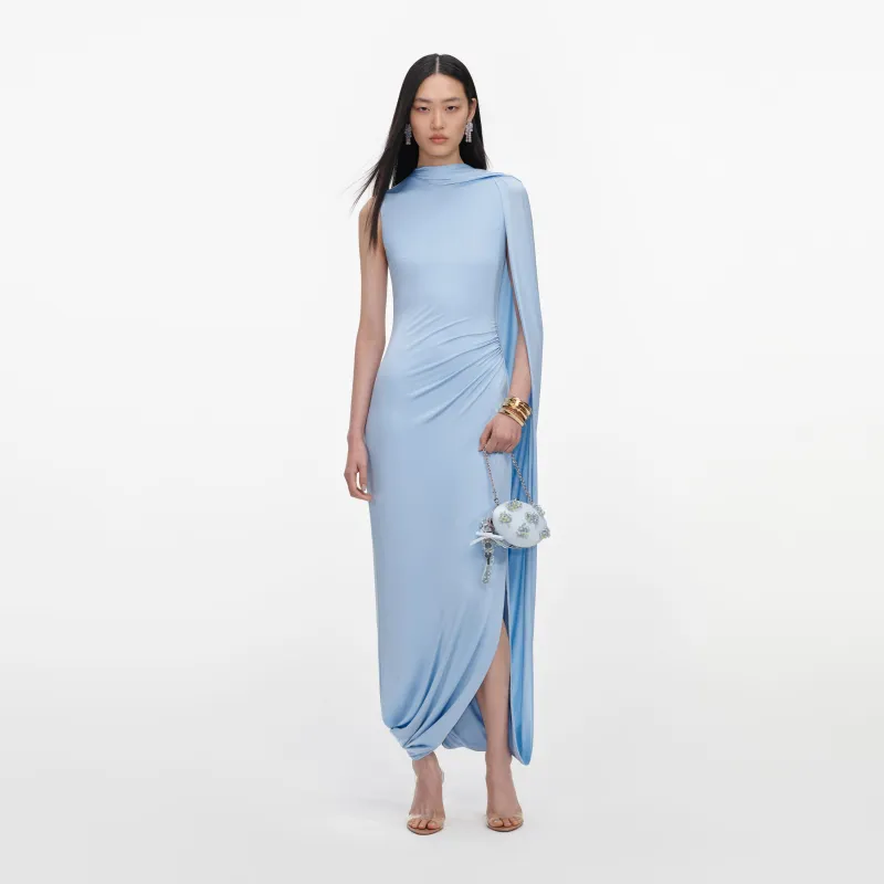 Blue Jersey Draped Maxi Dress made by Self-Portrait