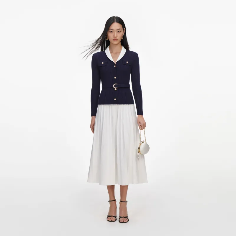 Navy Ribbed Knit Contrast Midi Dress made by Self-Portrait