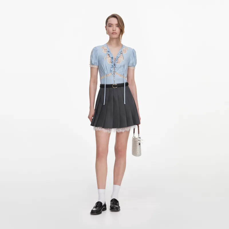 Grey Pleated Mini Skirt made by Self-Portrait