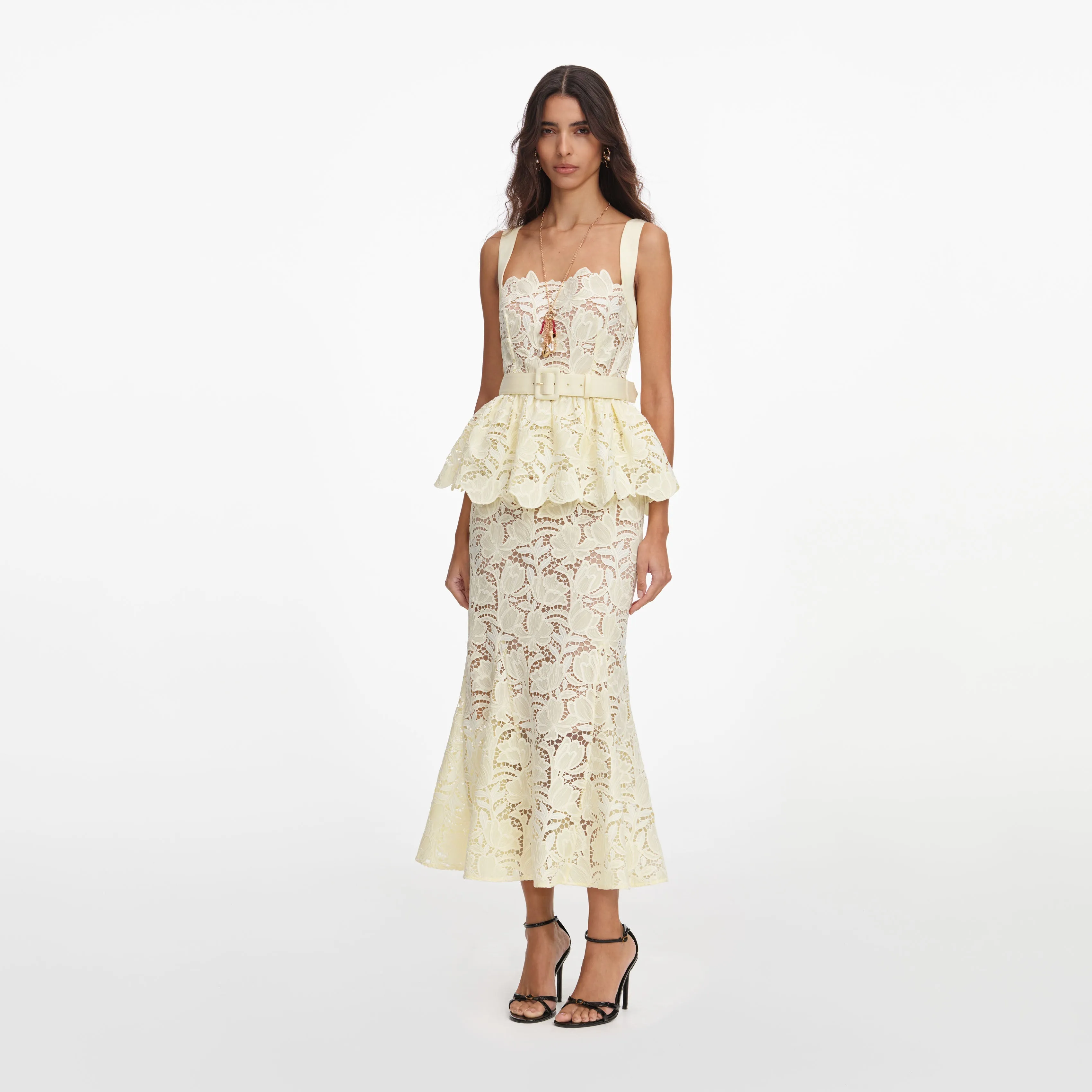 Yellow Lace Peplum Midi Dress sold by Self-Portrait product image thumbnail 2