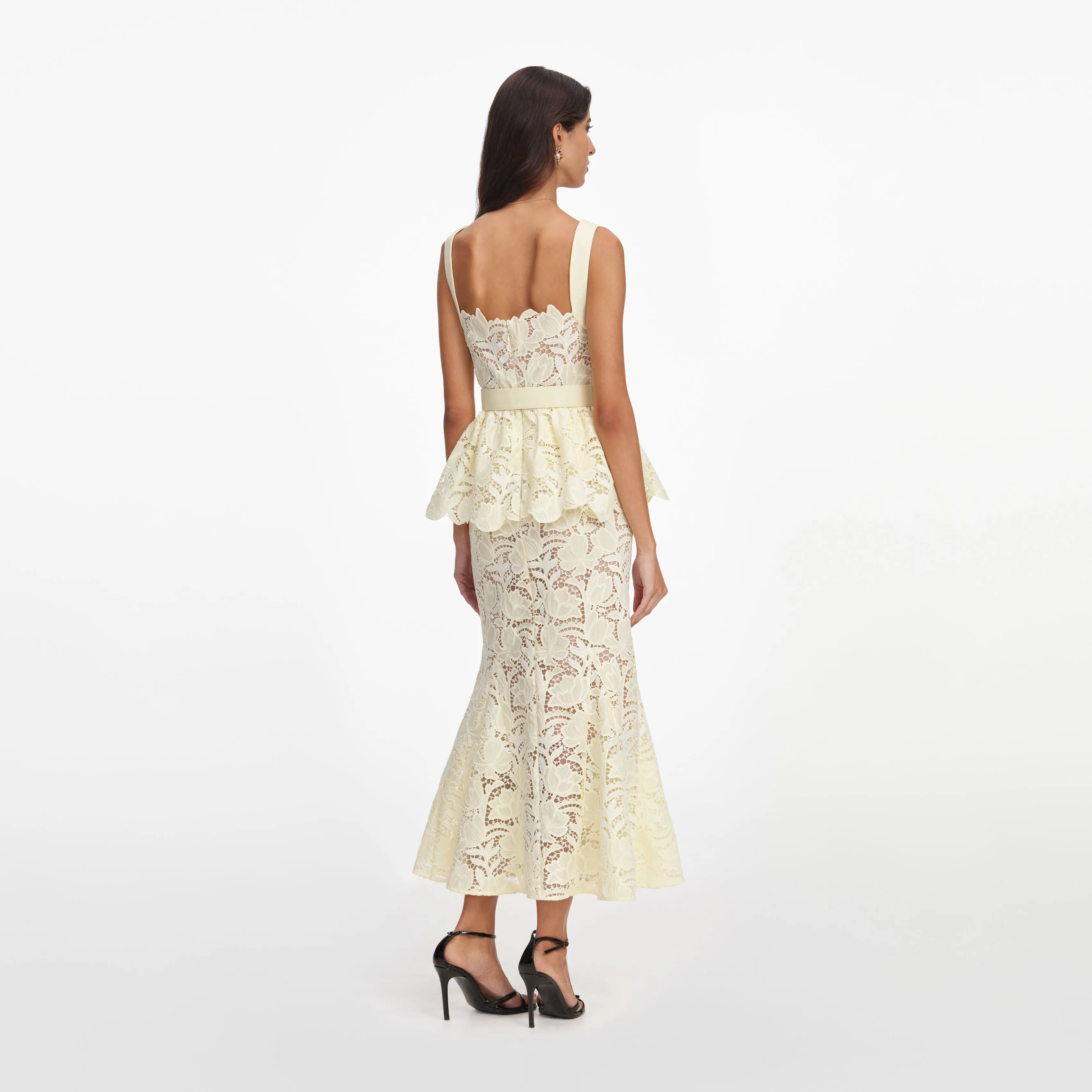 Yellow Lace Peplum Midi Dress sold by Self-Portrait product image thumbnail 3
