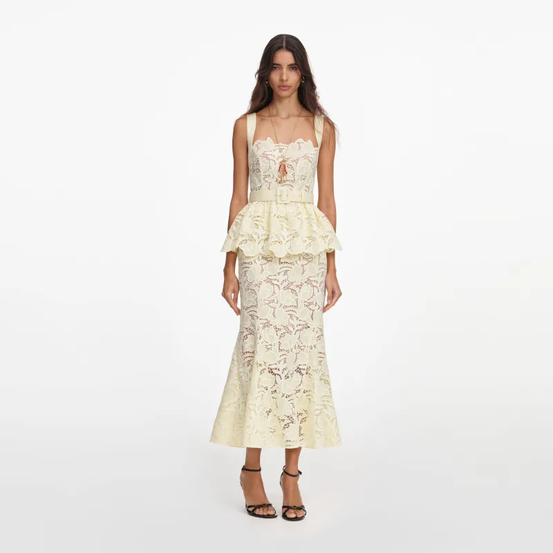 Yellow Lace Peplum Midi Dress made by Self-Portrait