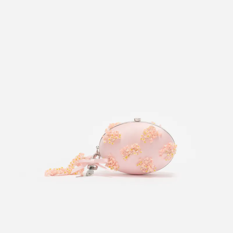 Pink Satin Floral Beaded Oval Clutch made by Self-Portrait