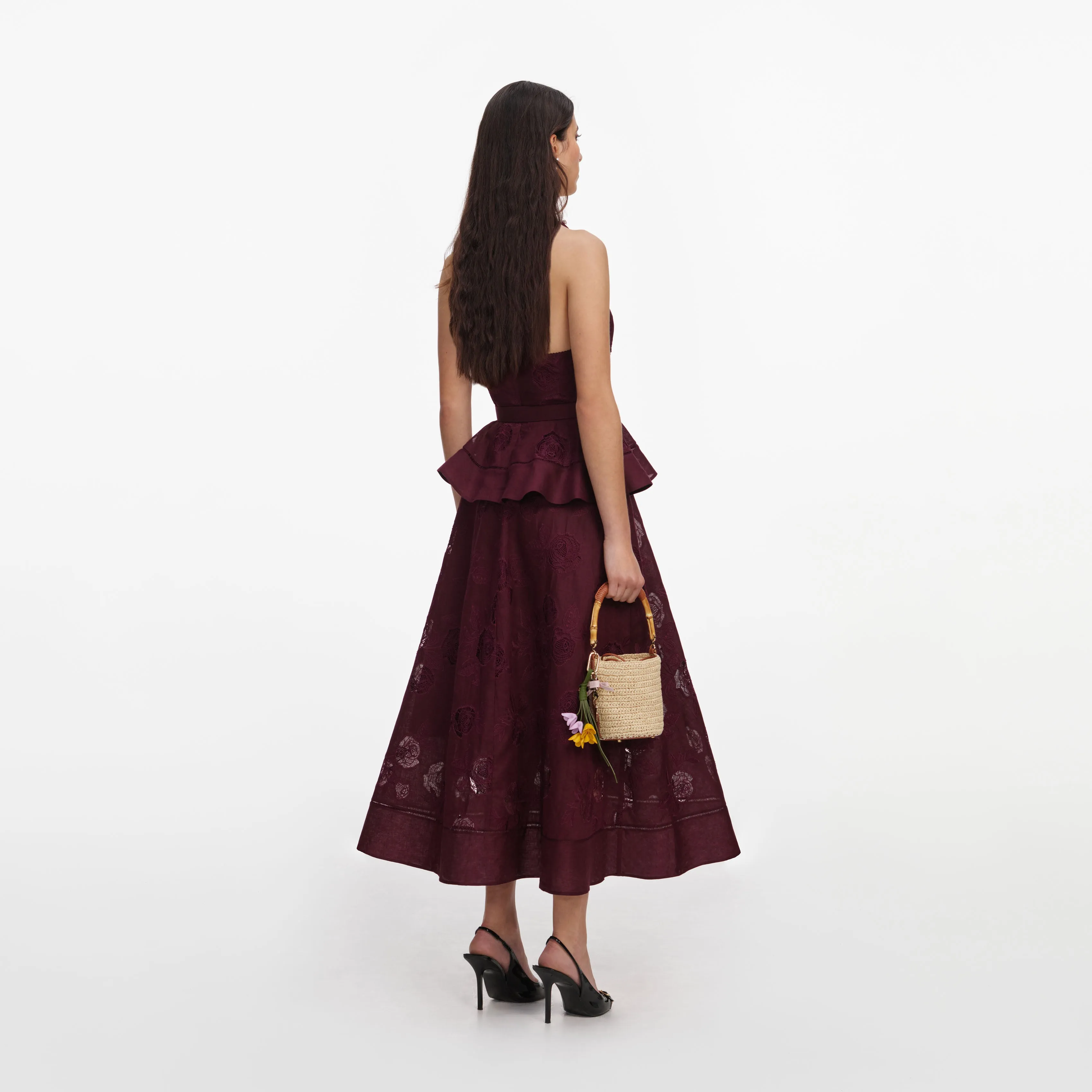 Plum Linen Blend Peplum Midi Dress sold by Self-Portrait product image thumbnail 3