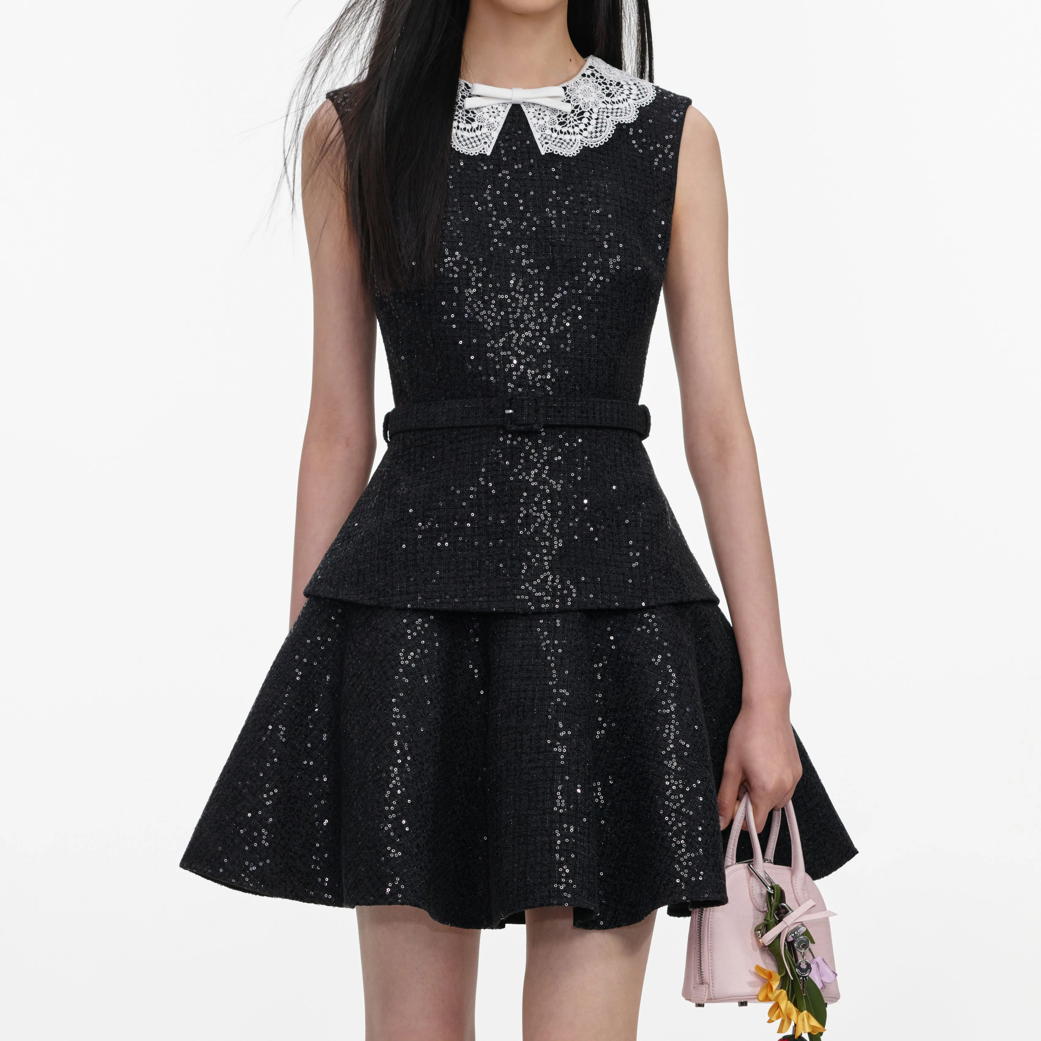 Black Sequin Boucle Mini Dress sold by Self-Portrait product image thumbnail 4