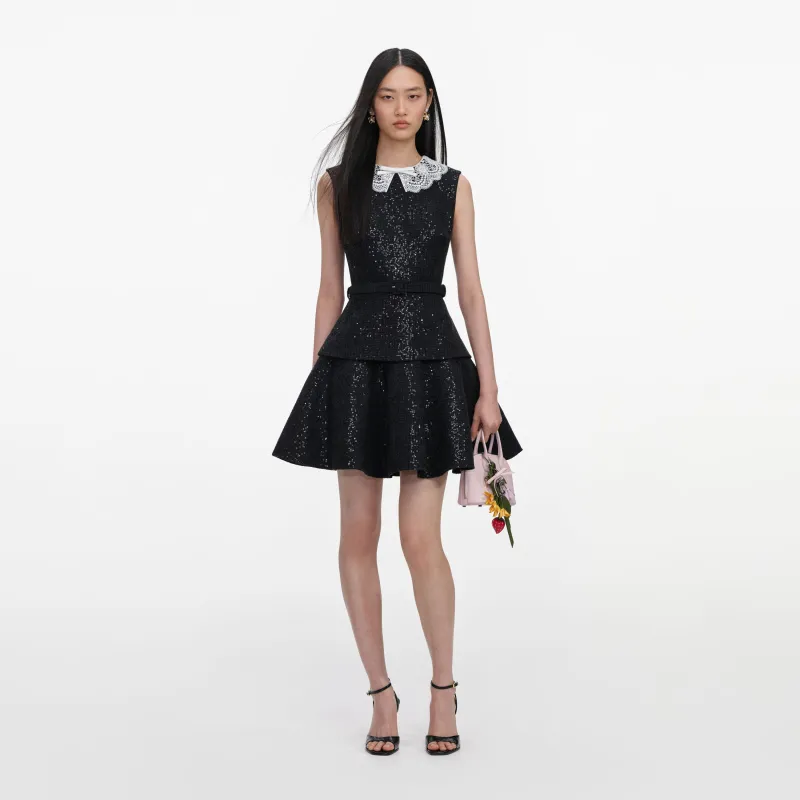Black Sequin Boucle Mini Dress made by Self-Portrait