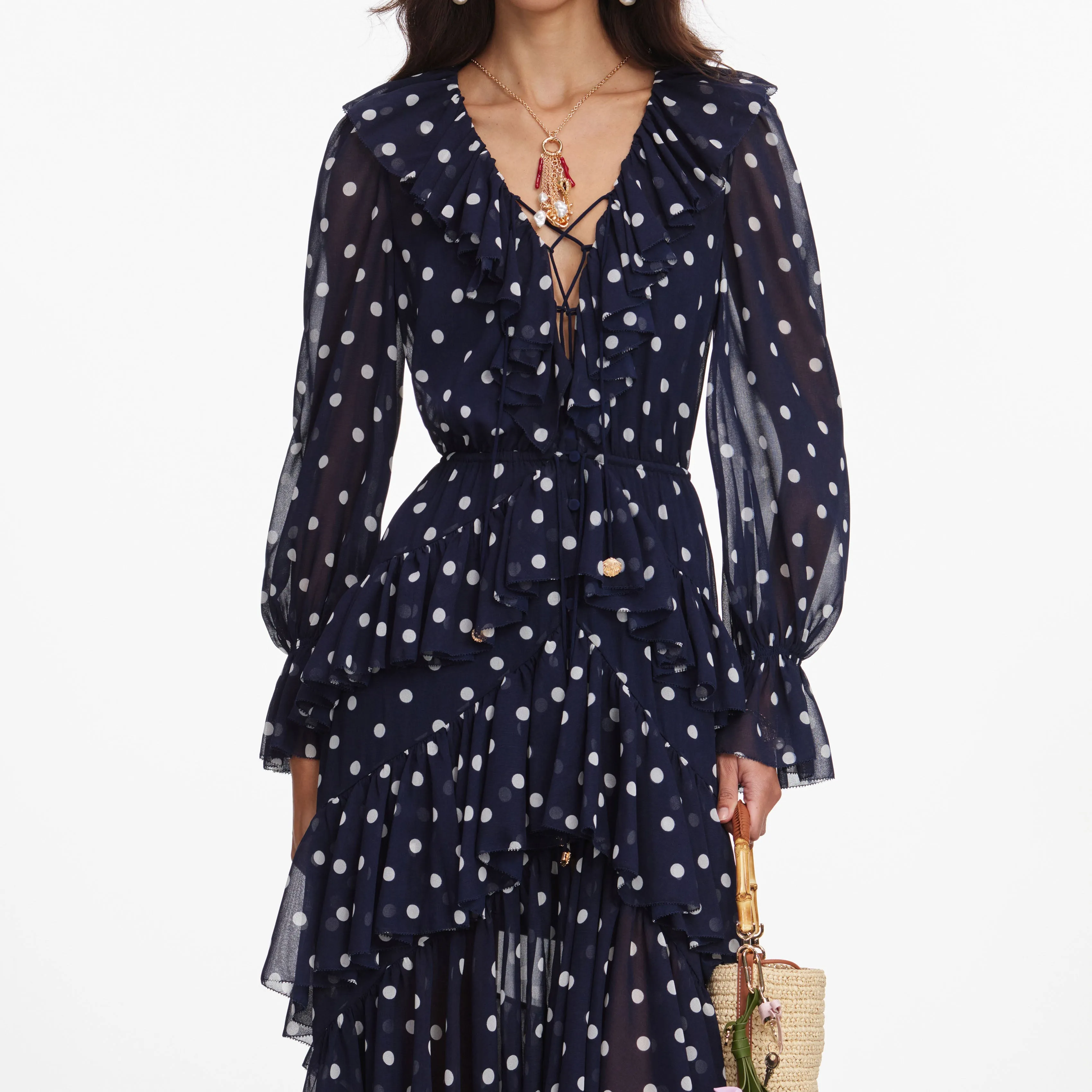 Polka Dot Georgette Ruffle Maxi Dress sold by Self-Portrait product image thumbnail 4