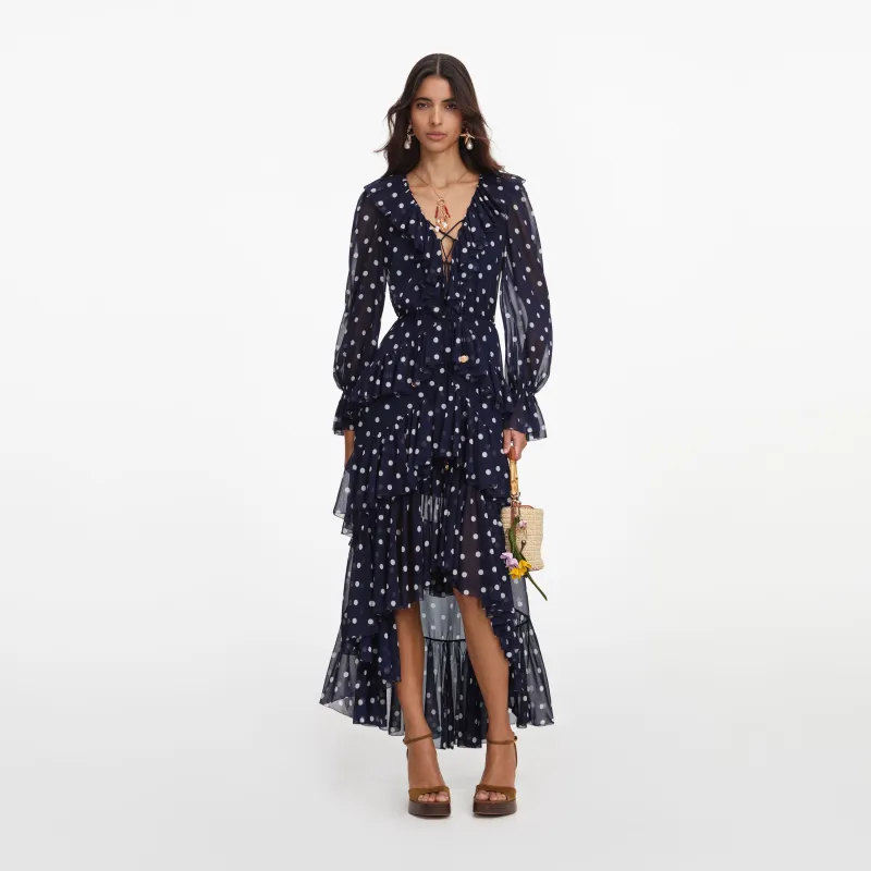 Polka Dot Georgette Ruffle Maxi Dress made by Self-Portrait