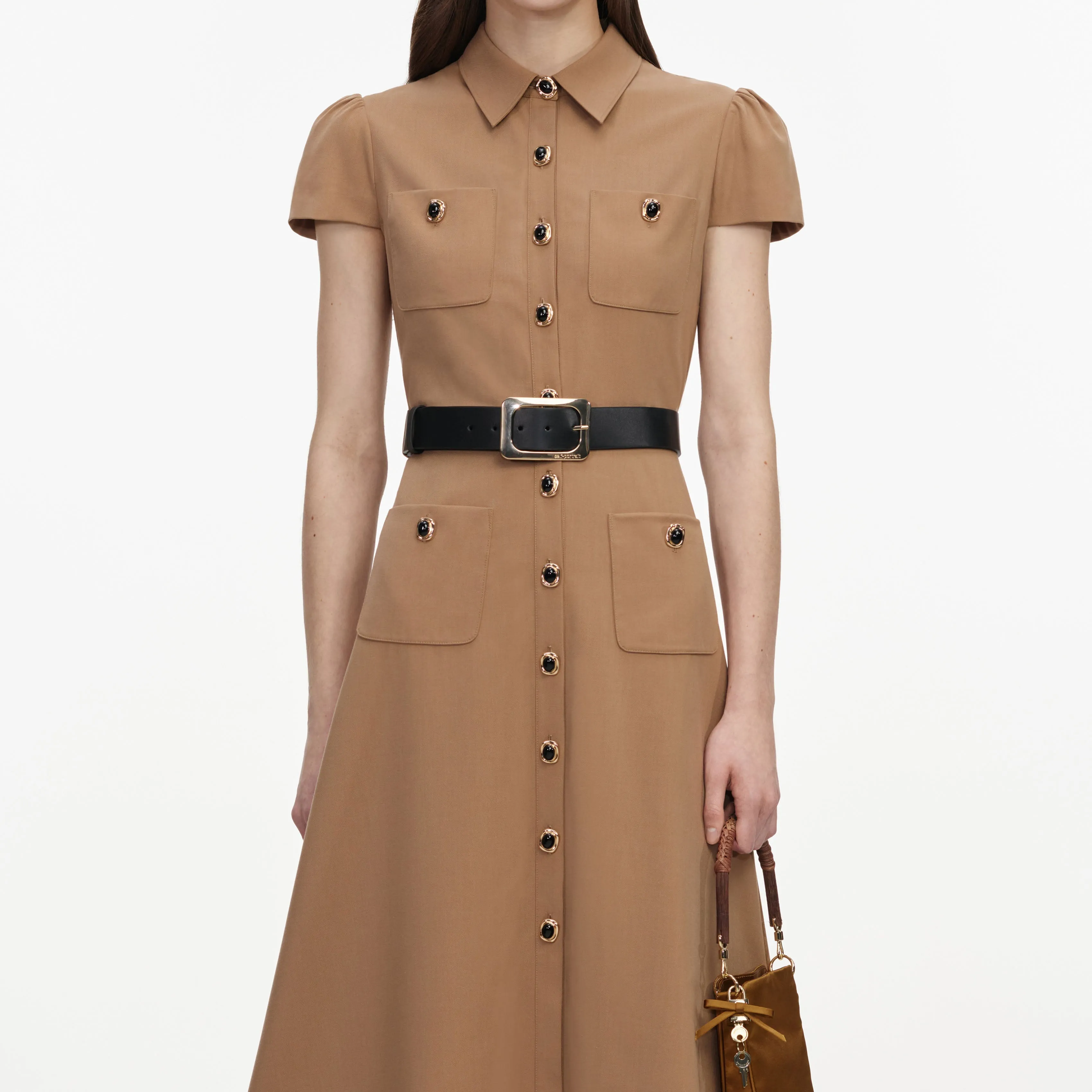 Tan Twill Belted Midi Dress sold by Self-Portrait product image thumbnail 4