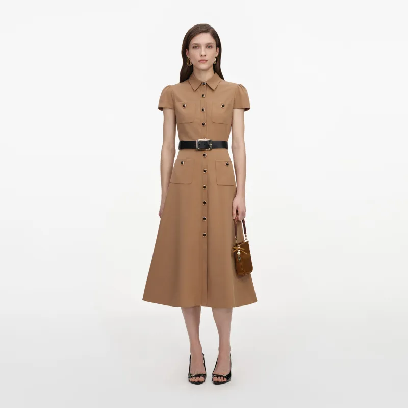 Tan Twill Belted Midi Dress made by Self-Portrait