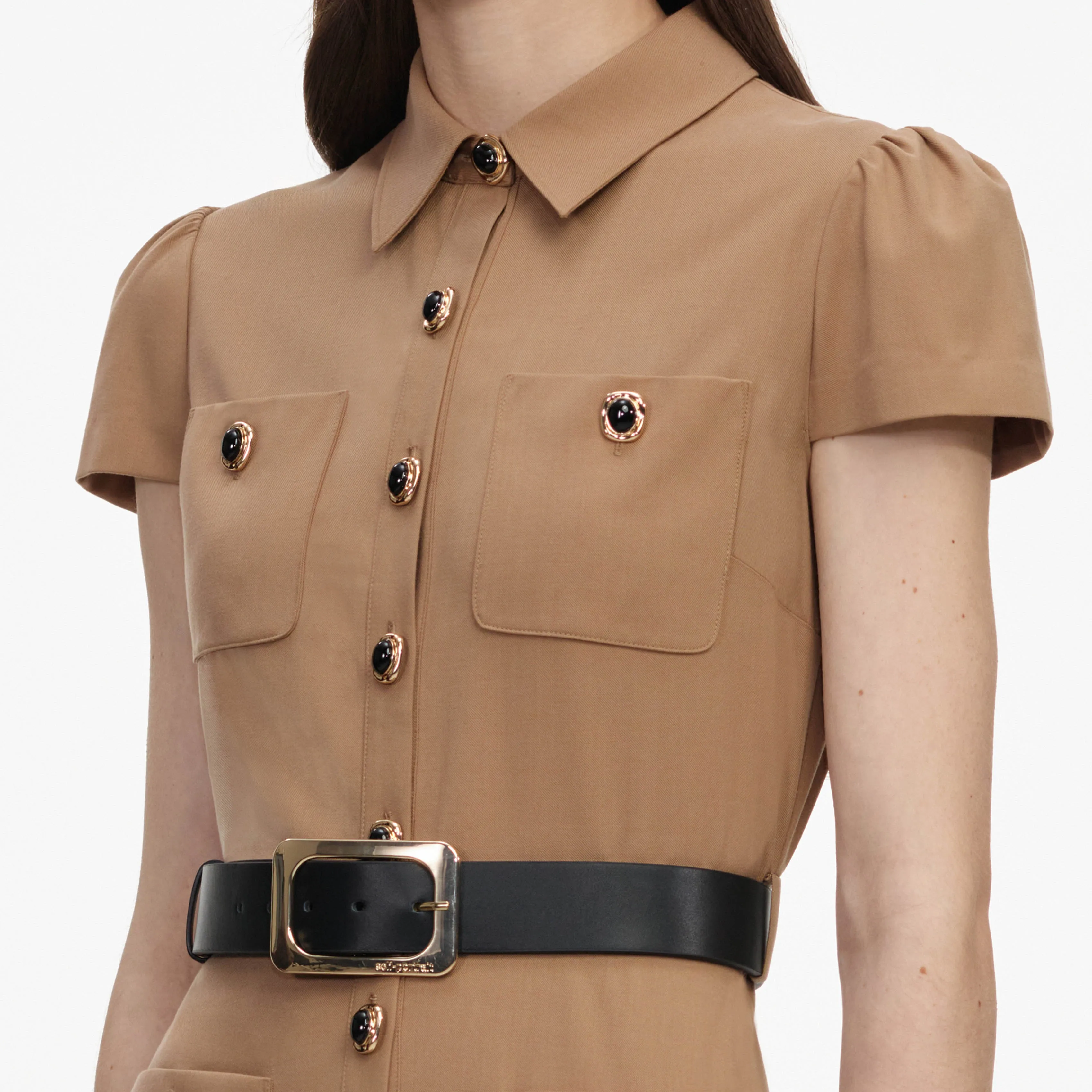 Tan Twill Belted Midi Dress sold by Self-Portrait product image thumbnail 5
