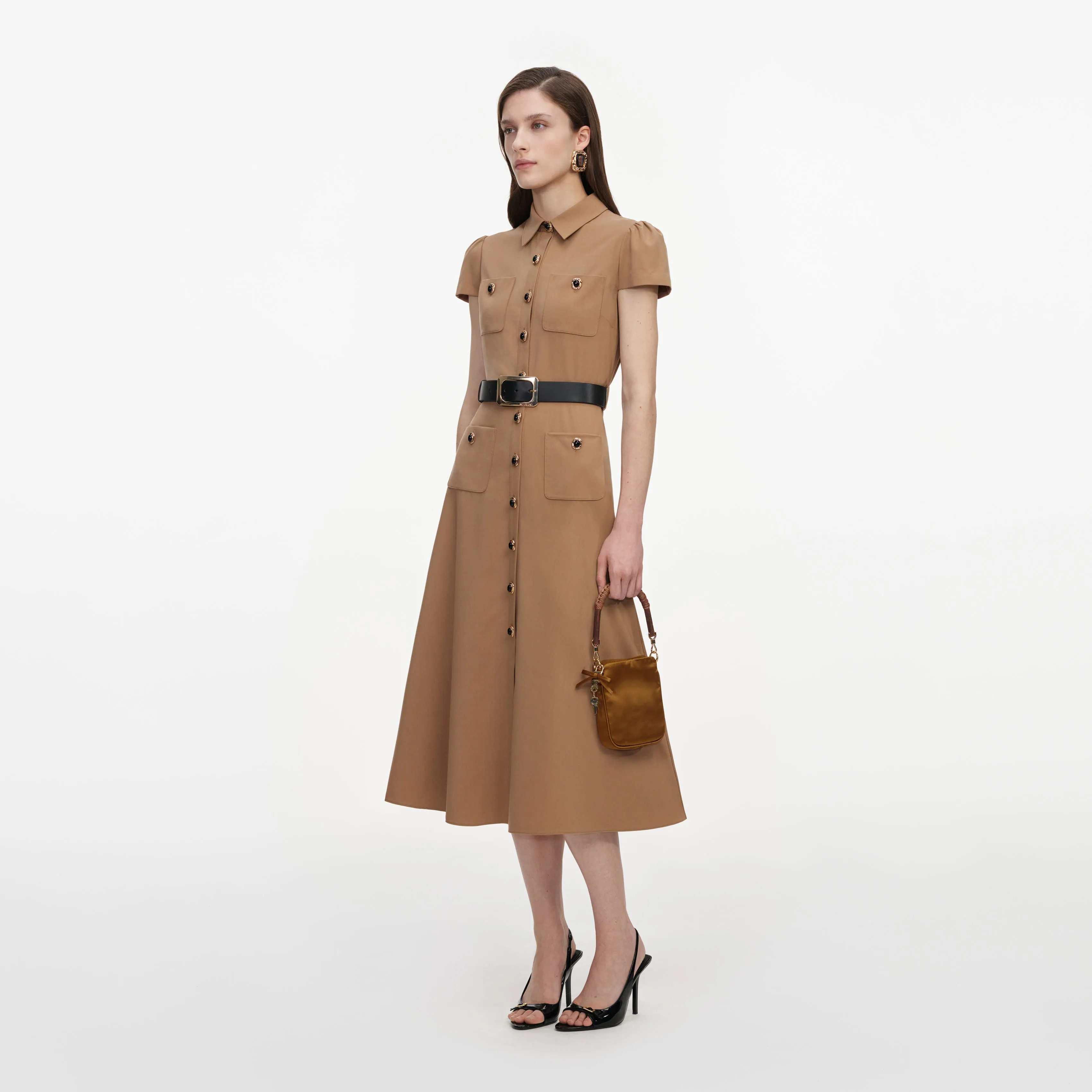 Tan Twill Belted Midi Dress sold by Self-Portrait product image thumbnail 2