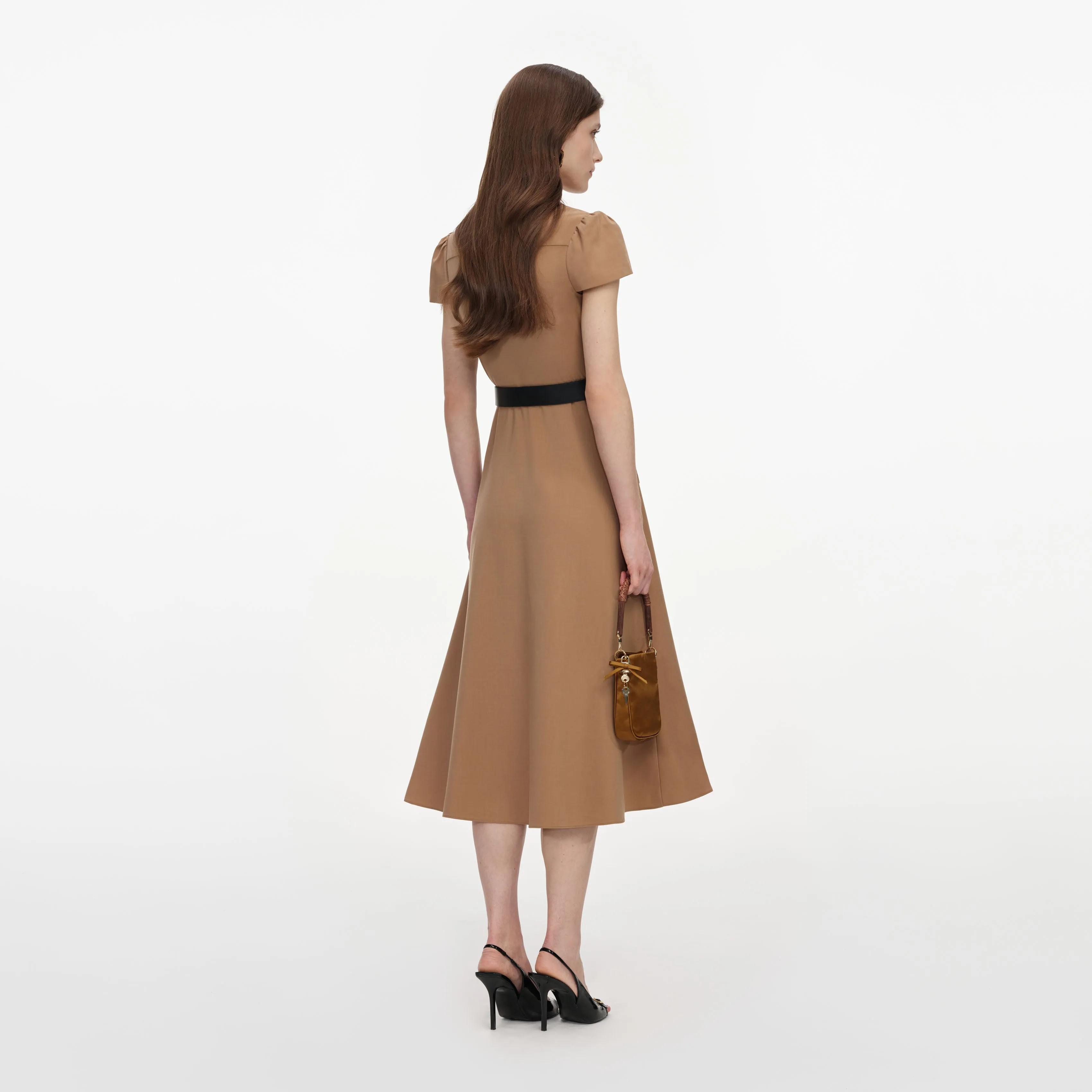 Tan Twill Belted Midi Dress sold by Self-Portrait product image thumbnail 3
