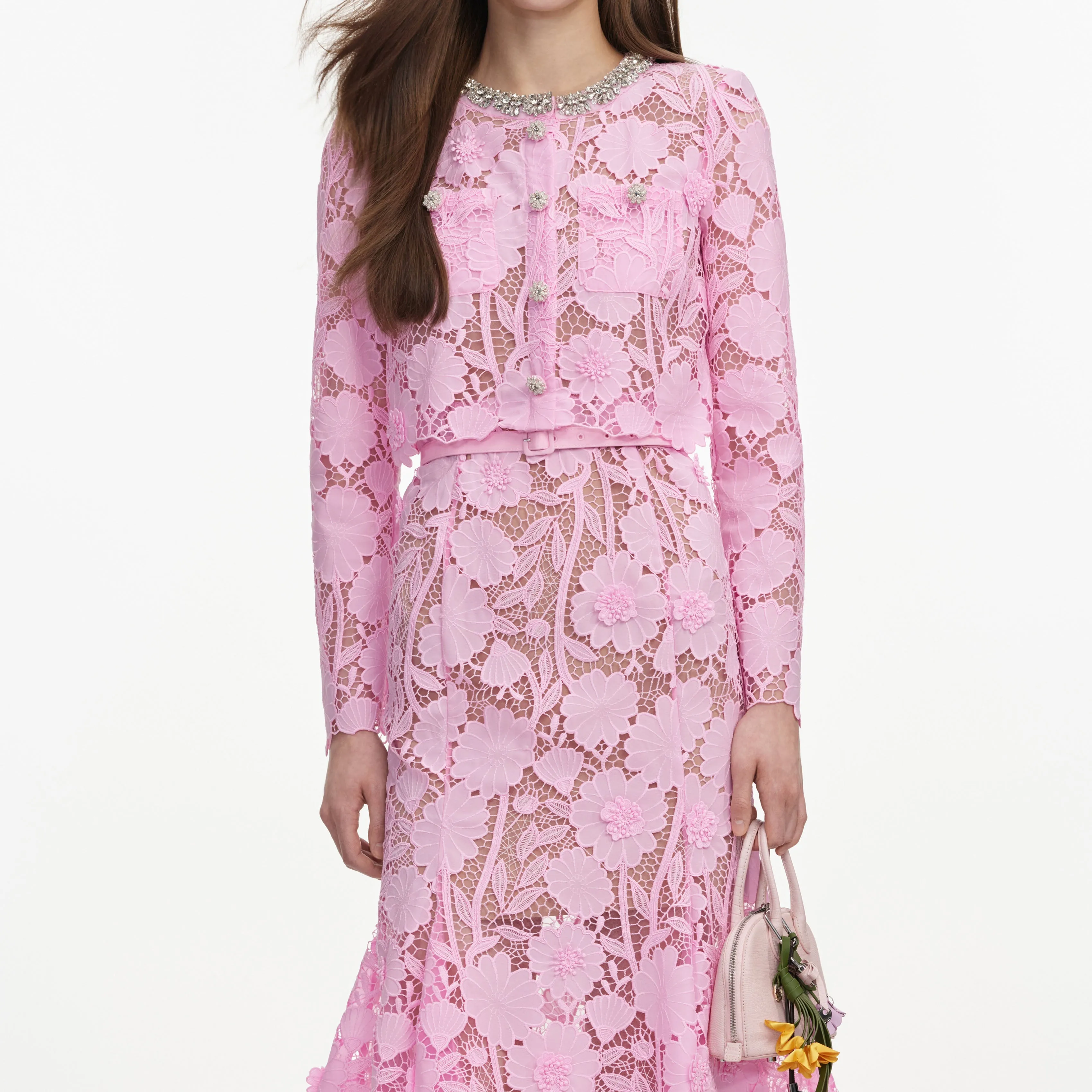 Pink Lace Crystal Embellished Midi Dress sold by Self-Portrait product image thumbnail 4