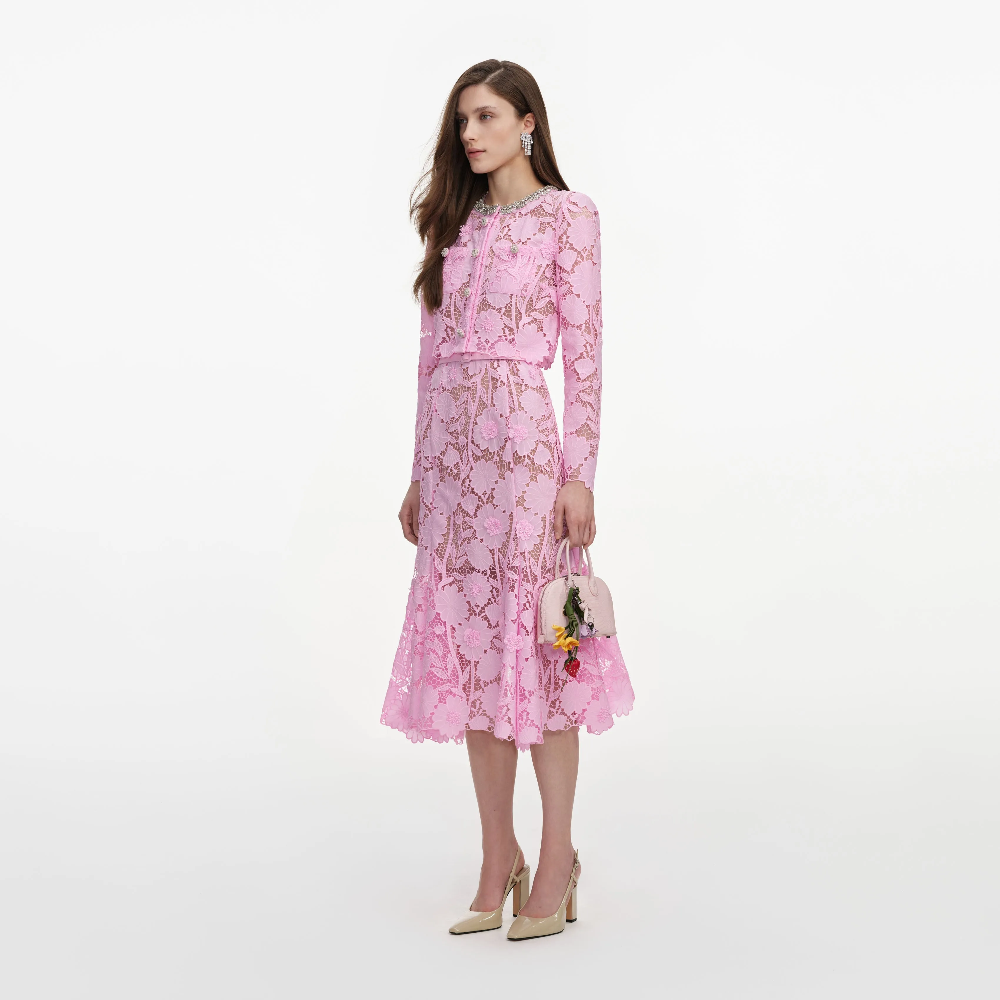 Pink Lace Crystal Embellished Midi Dress sold by Self-Portrait product image thumbnail 2