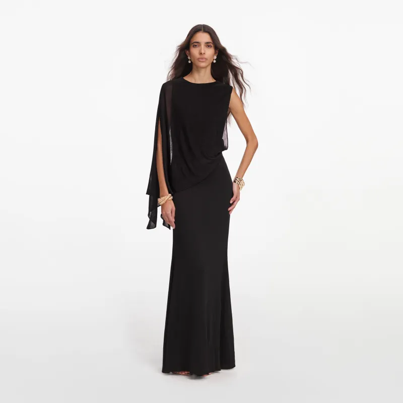 Black Viscose Knit One Shoulder Maxi Dress made by Self-Portrait