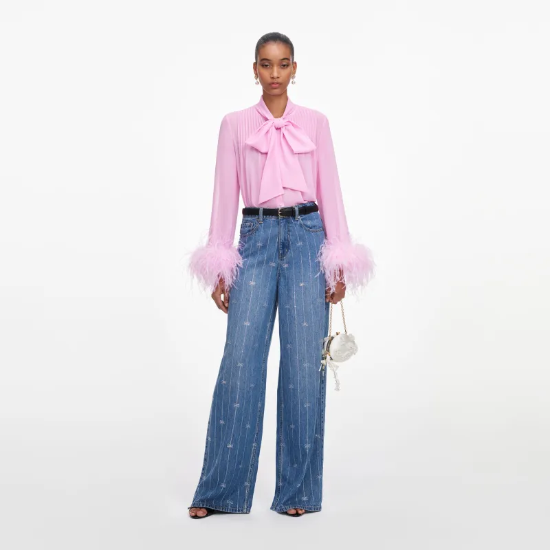 Pink Georgette Feather Cuff Blouse made by Self-Portrait