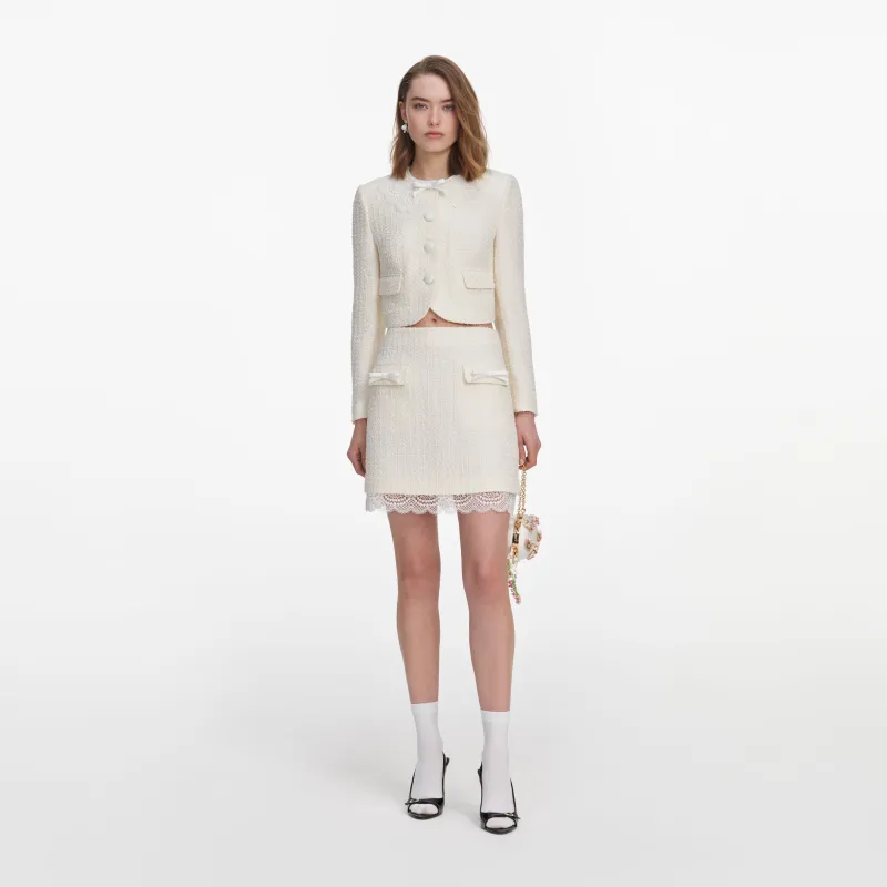Cream Boucle Lace Mini Skirt made by Self-Portrait