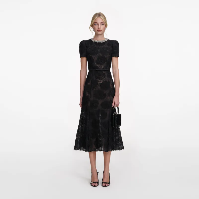 Black Tulle Lace Midi Dress made by Self-Portrait