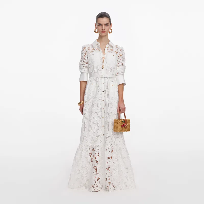 White Lace Collared Maxi Dress made by Self-Portrait
