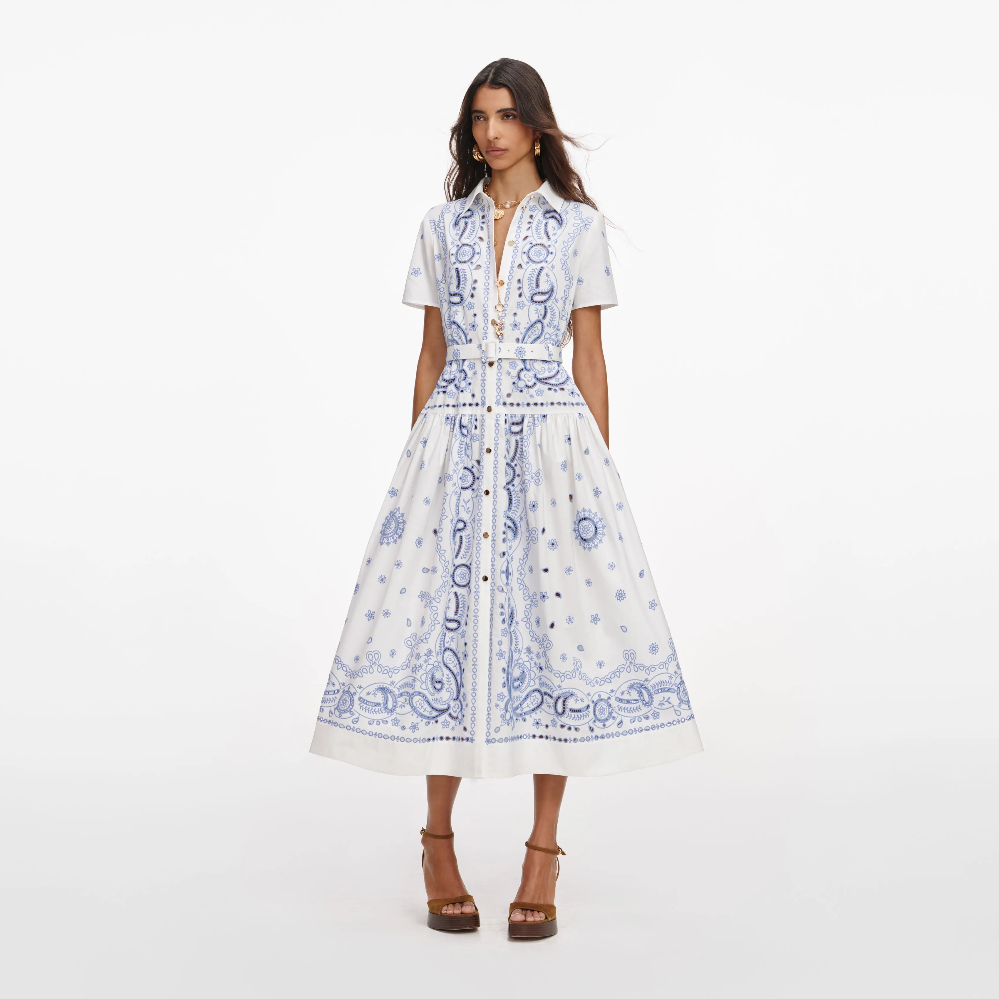 White And Blue Embroidered Midi Dress sold by Self-Portrait product image thumbnail 2