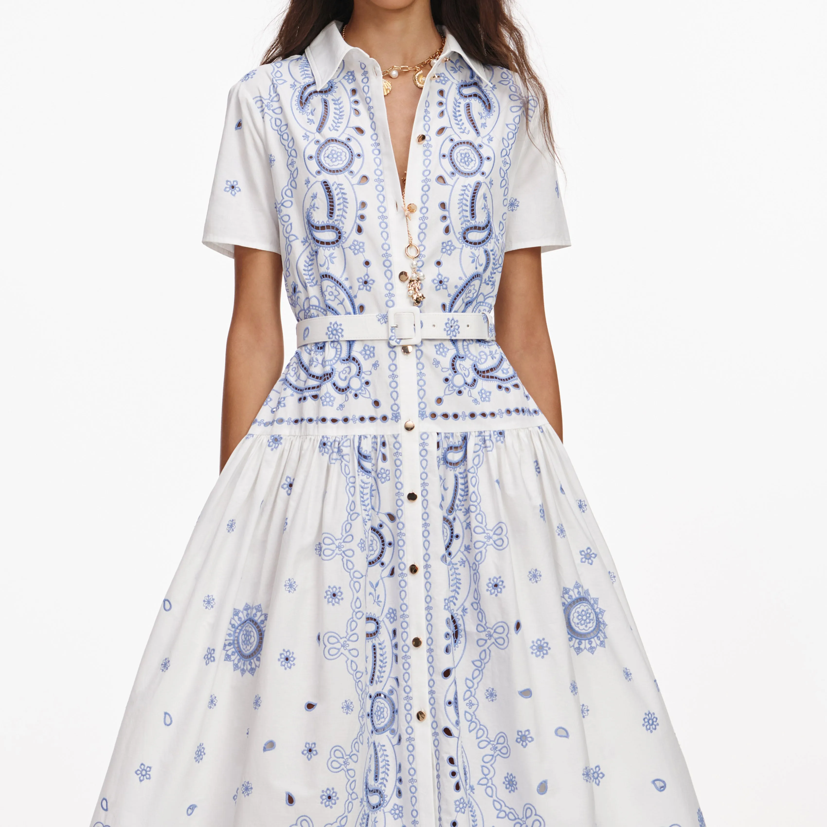 White And Blue Embroidered Midi Dress sold by Self-Portrait product image thumbnail 4