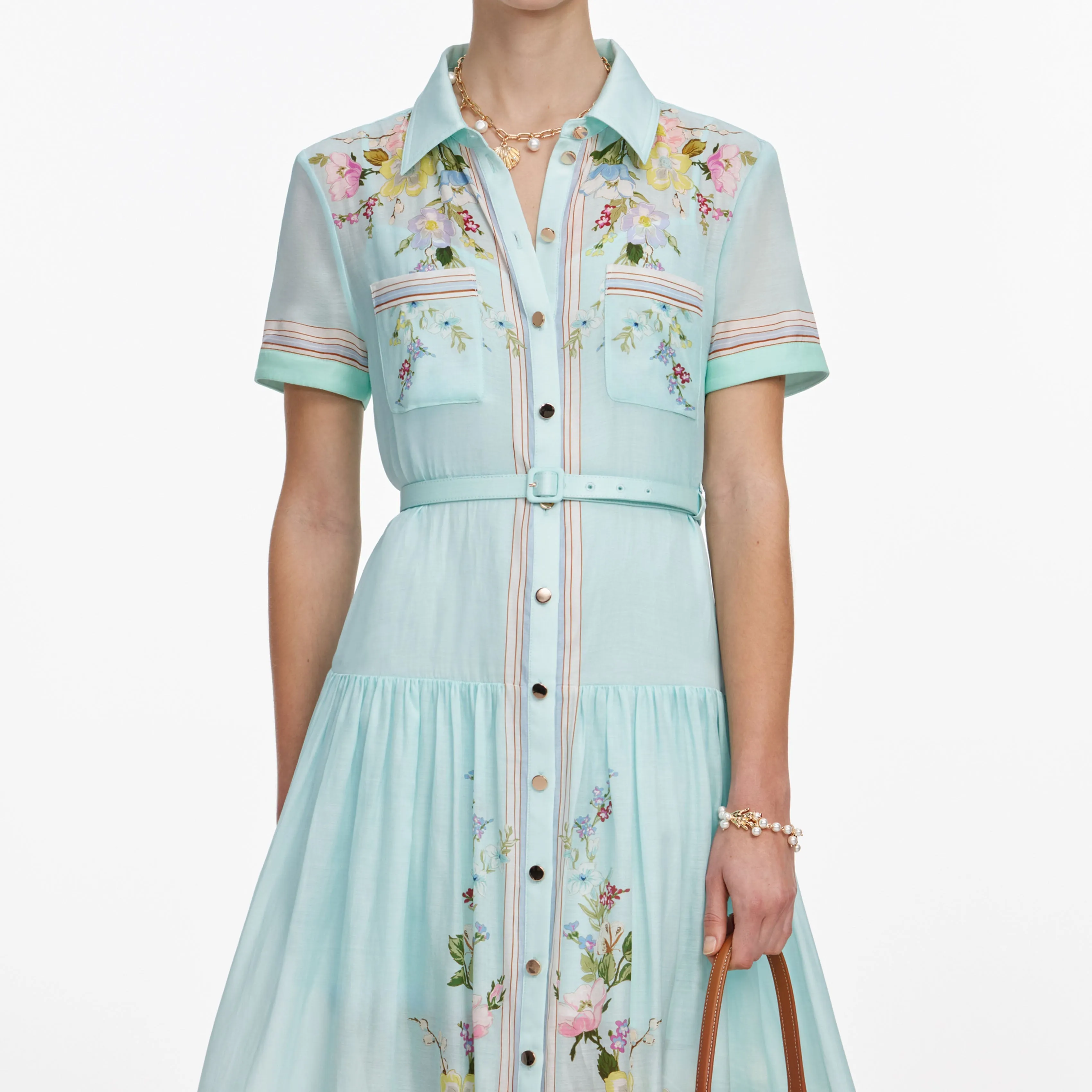 Mint Floral Organza Midi Dress sold by Self-Portrait product image thumbnail 4