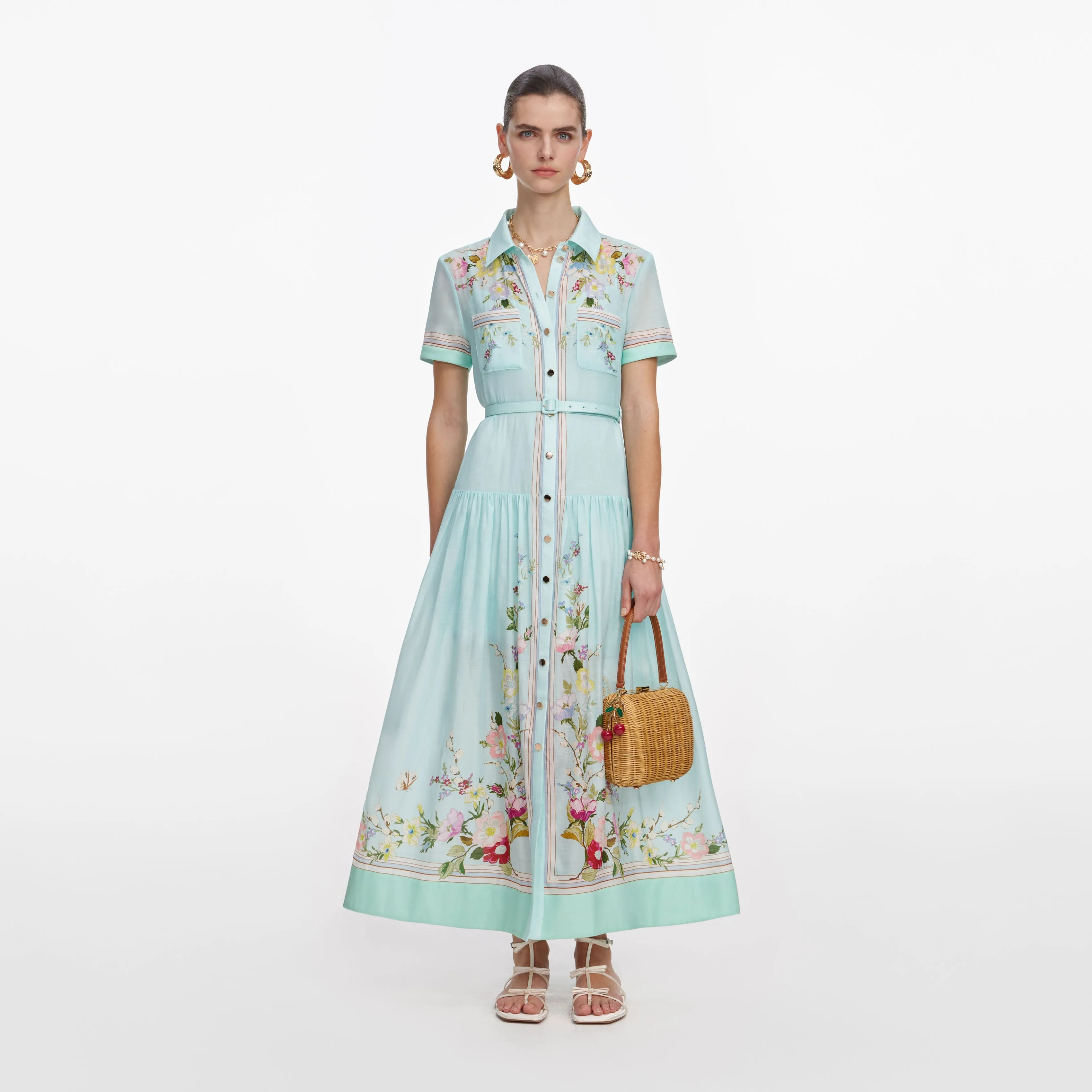 Mint Floral Organza Midi Dress sold by Self-Portrait