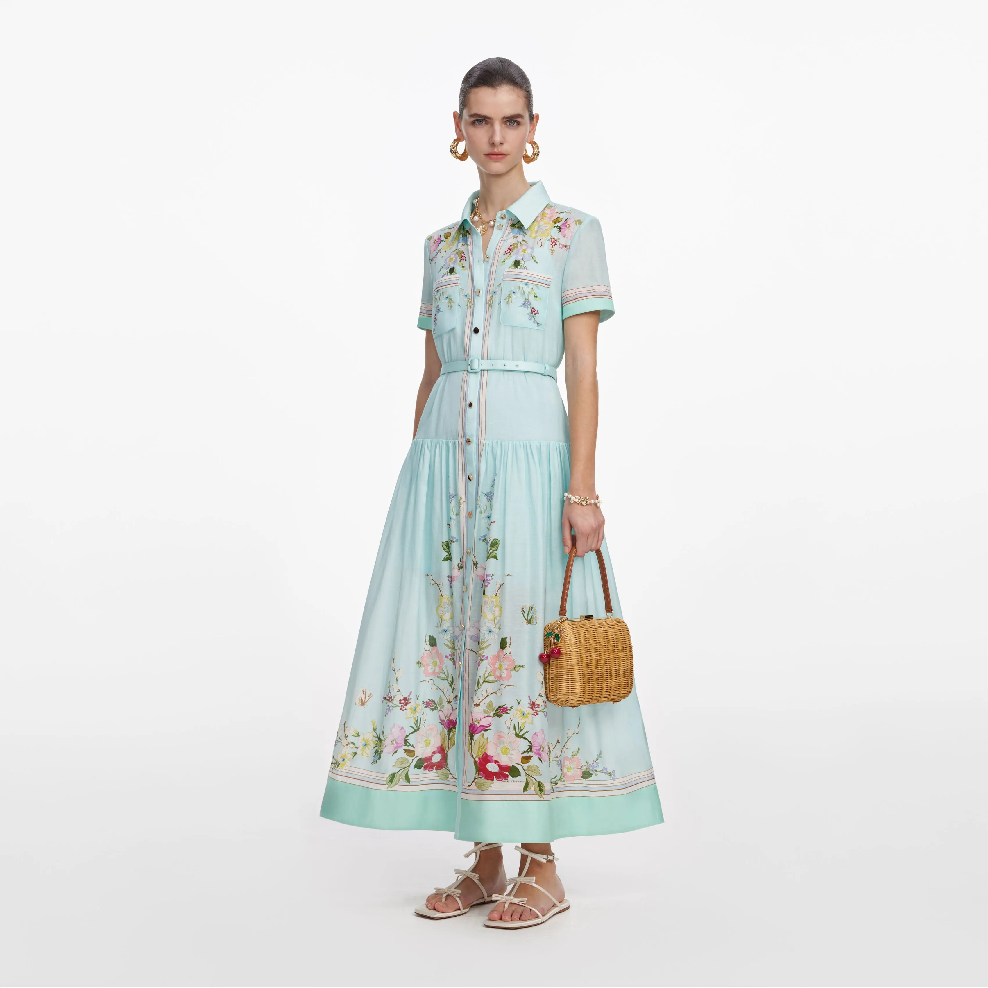 Mint Floral Organza Midi Dress sold by Self-Portrait product image thumbnail 2