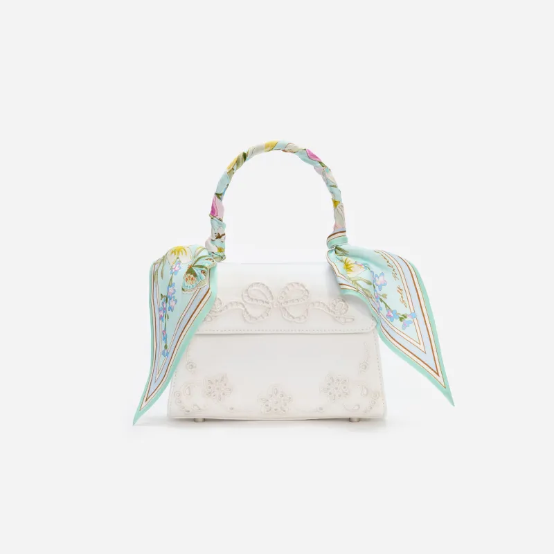 Cream Linen Mint Floral Mini Bag made by Self-Portrait