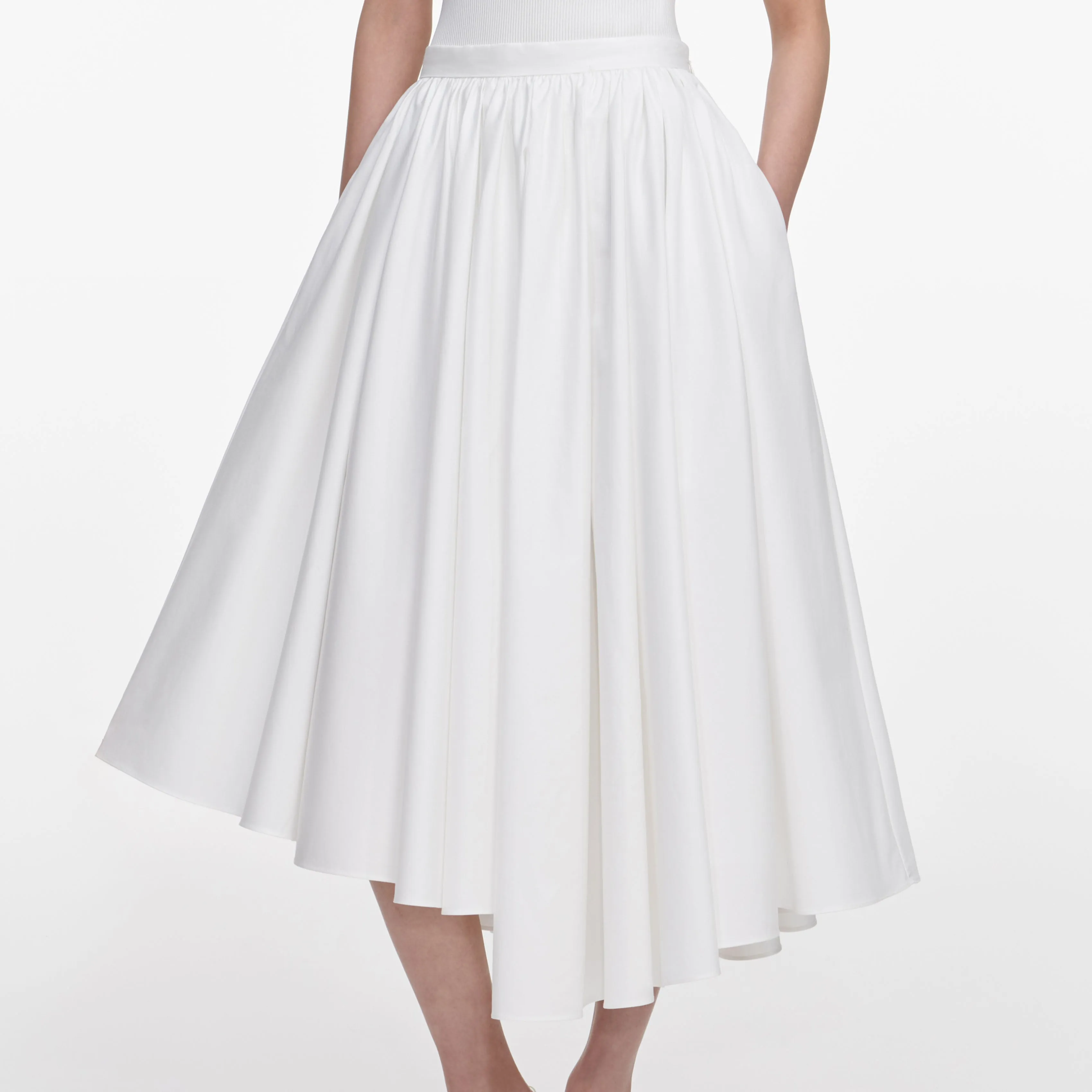 White Cotton Poplin Midi Skirt sold by Self-Portrait product image thumbnail 4