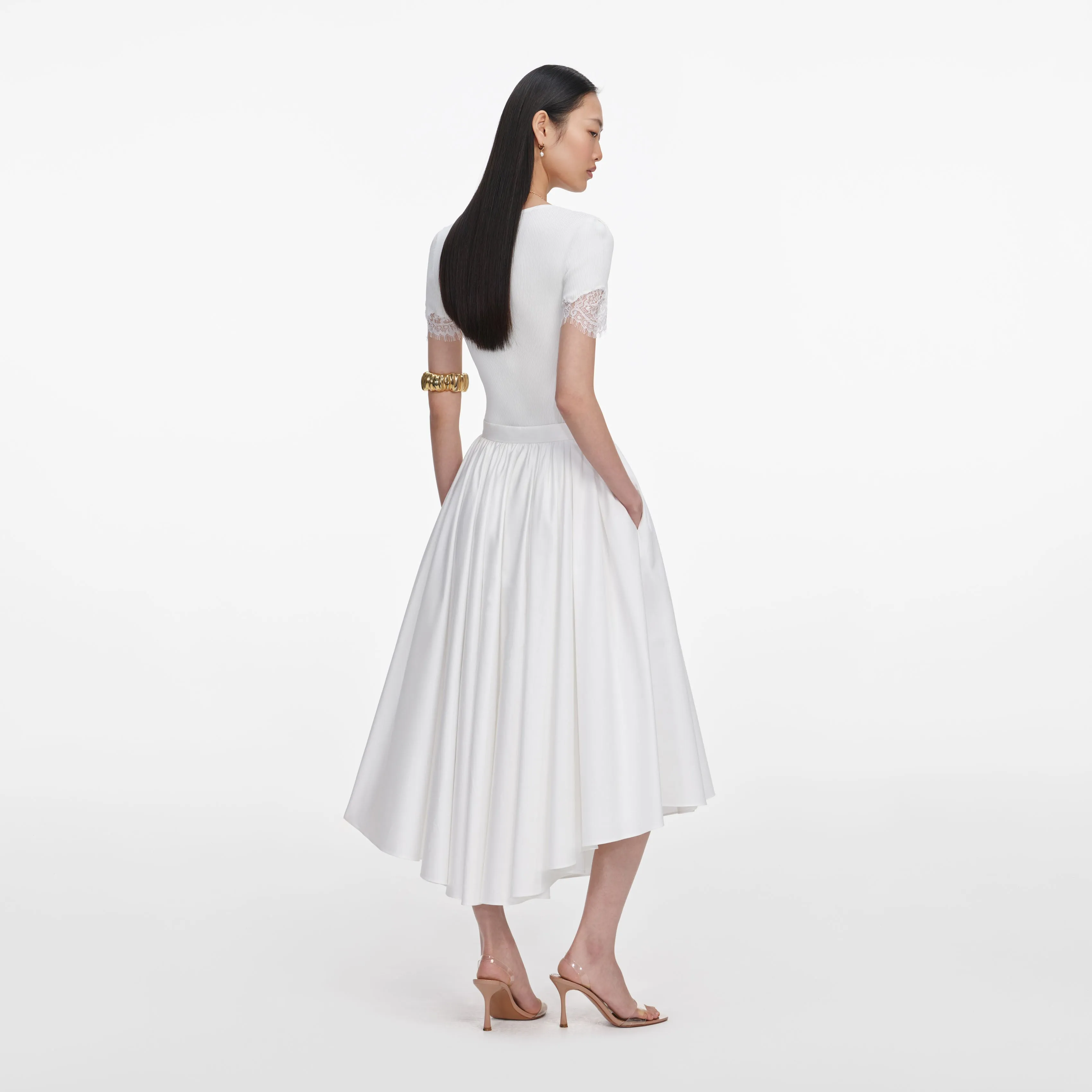 White Cotton Poplin Midi Skirt sold by Self-Portrait product image thumbnail 3