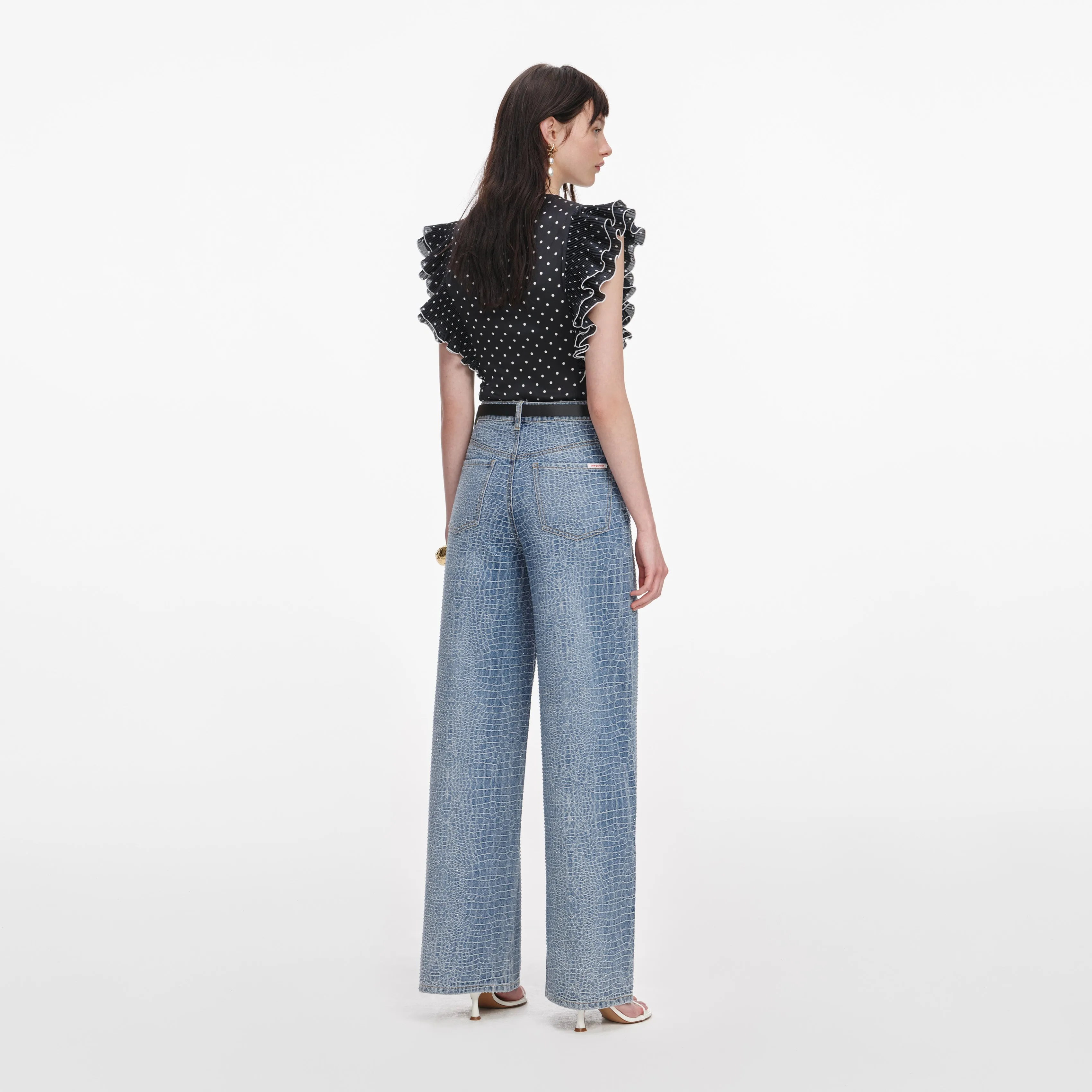 Black Polka Dot Frill Top sold by Self-Portrait product image thumbnail 3